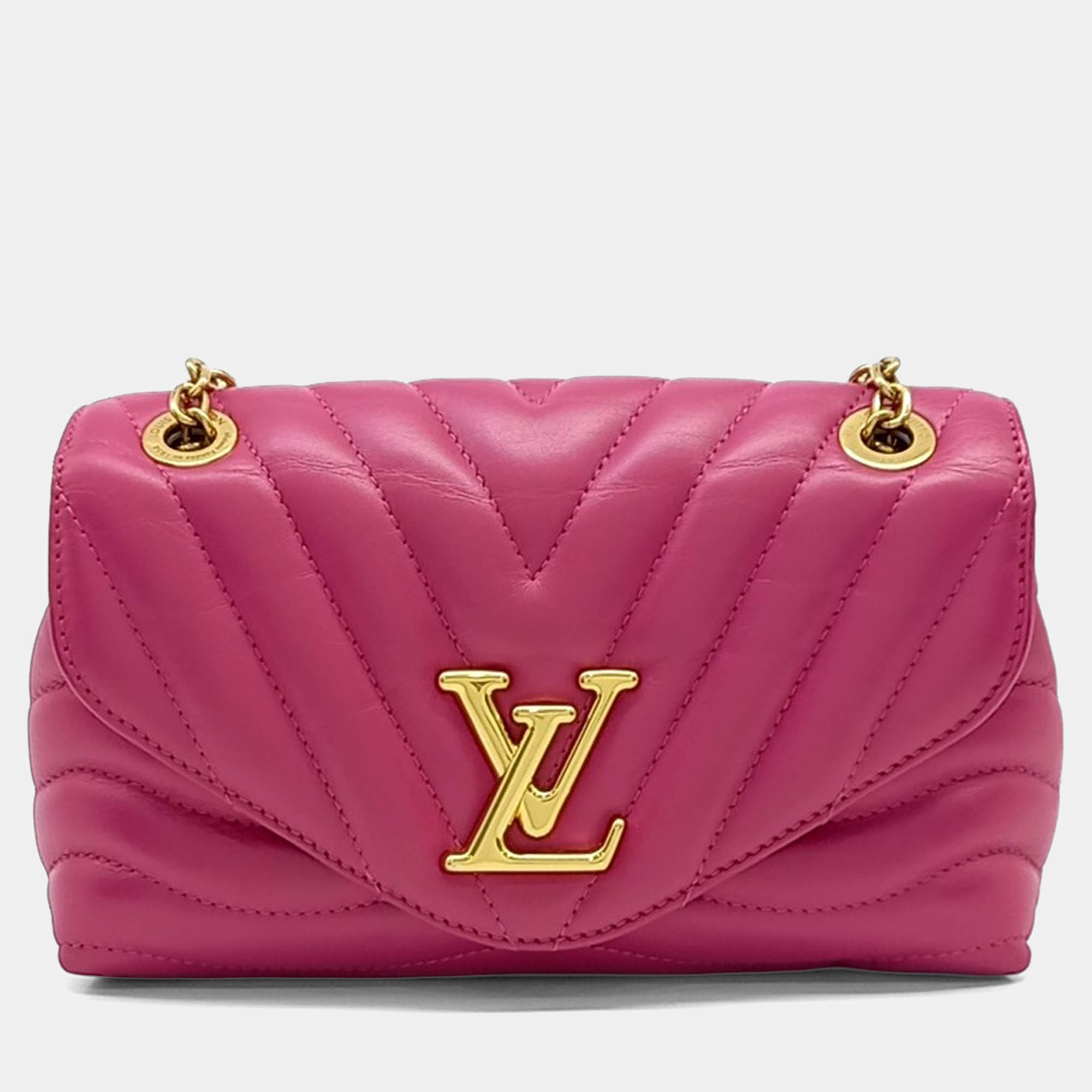 Pre Owned Louis Vuitton Pink Leather New Wave Chain Shoulder Bag