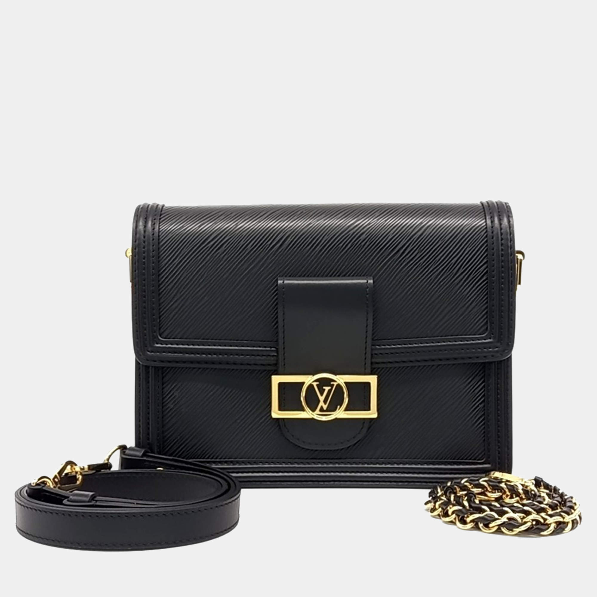 Pre Owned Louis Vuitton Black Leather Epi Dauphine MM
