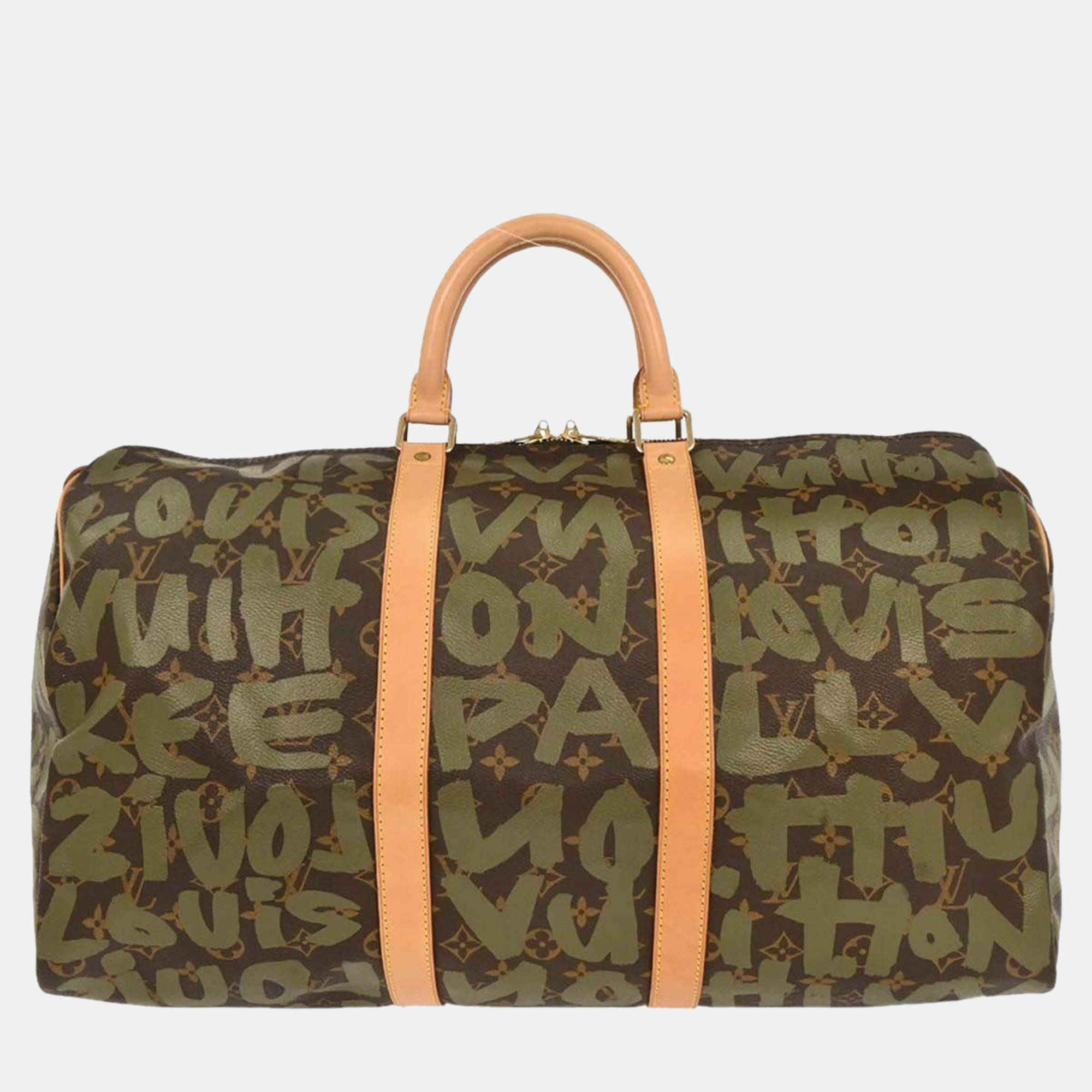 Pre Owned Louis Vuitton Khaki Monogram Graffiti Keepall 50 Duffle Bag