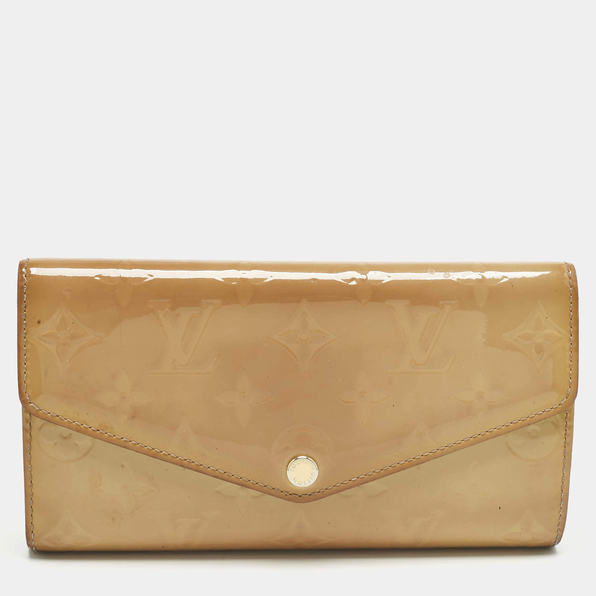 Pre Owned Louis Vuitton Blanc Corail Monogram Vernis Sarah Wallet