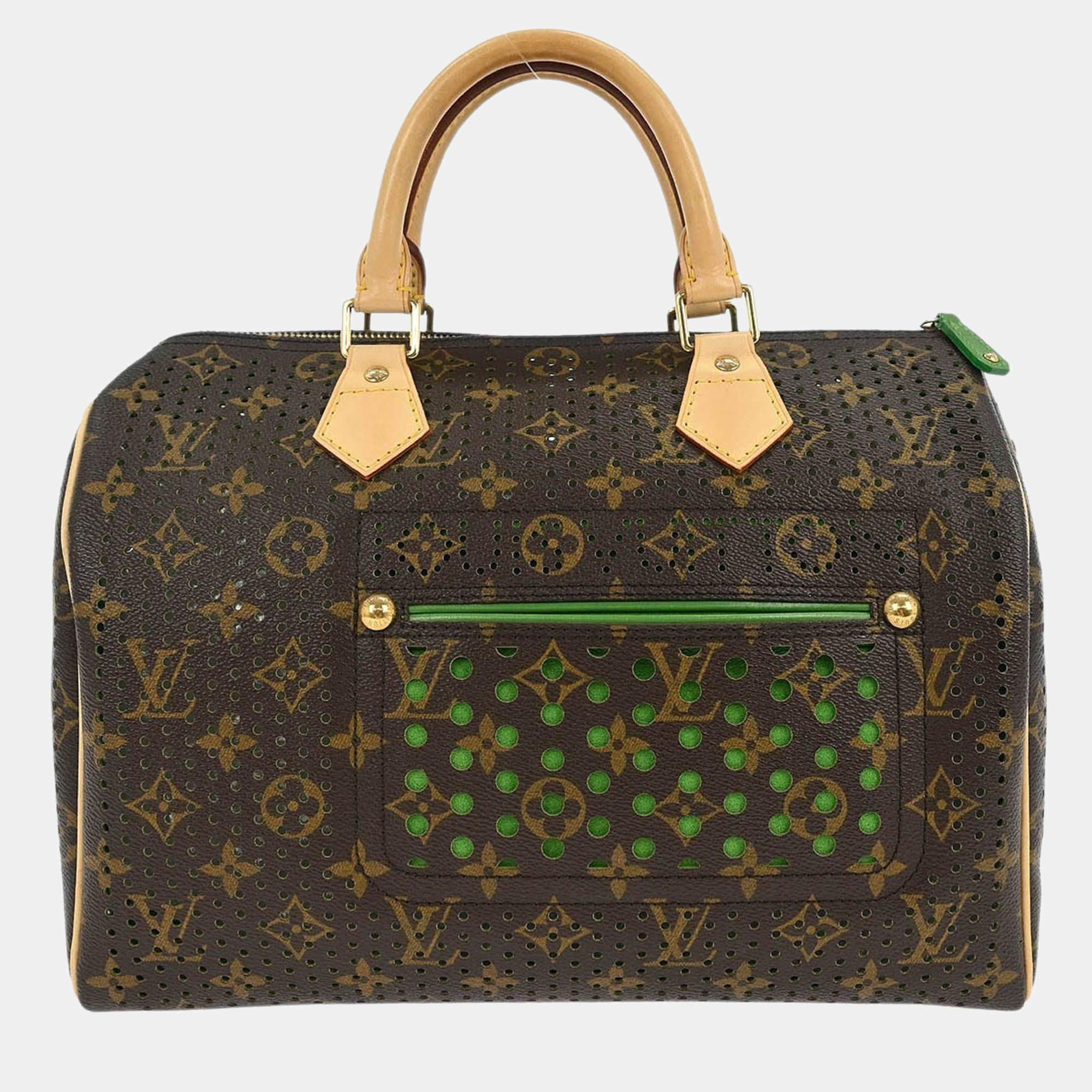 Pre Owned Louis Vuitton Green Monogram Perforated Speedy 30 Handbag