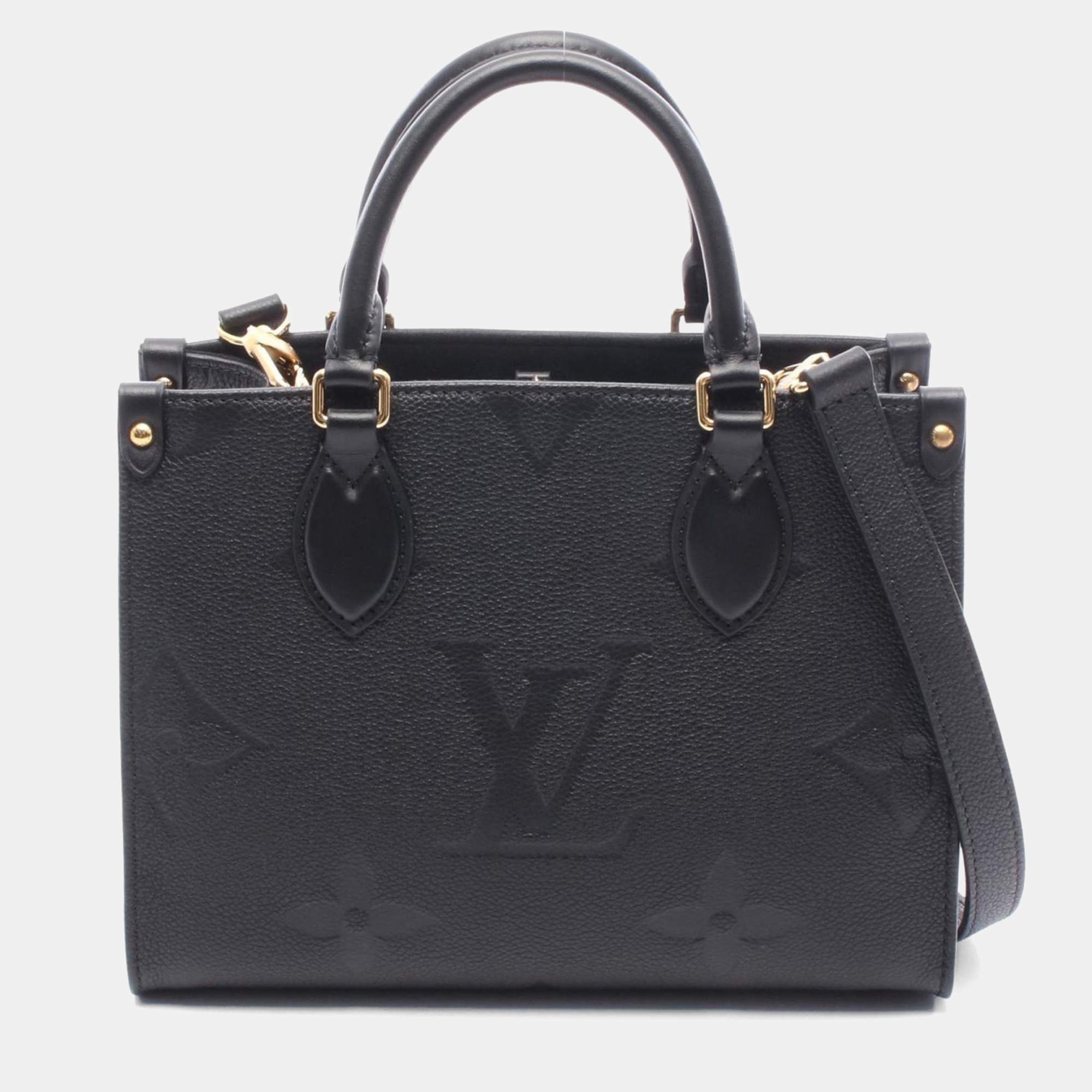 Pre Owned Louis Vuitton On The Go Pm Handbag In Monogram Empreinte Leather  Black