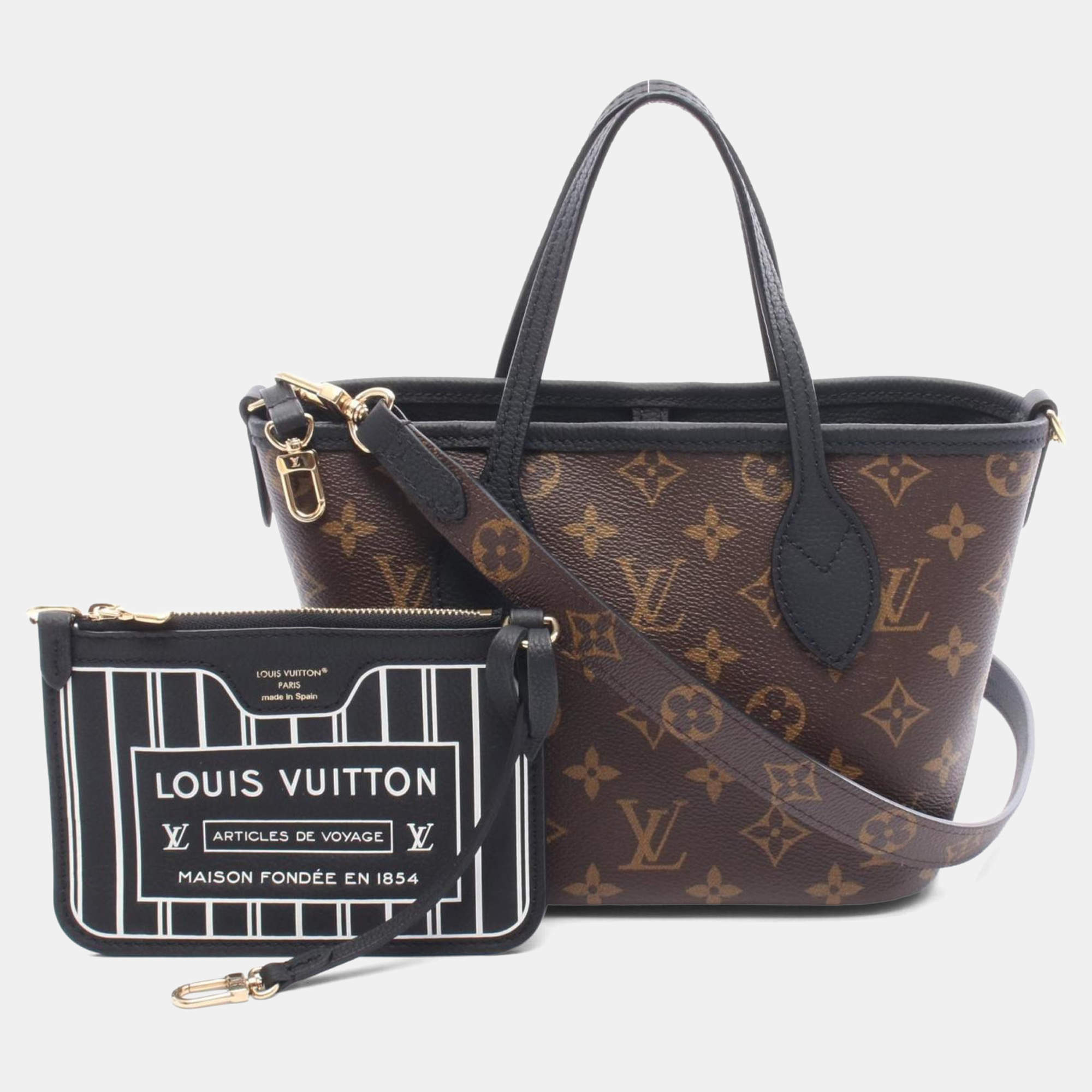 Pre Owned Louis Vuitton Neverfull Inside Out BB Brown/Black Monogram Coated Canvas Leather Tote