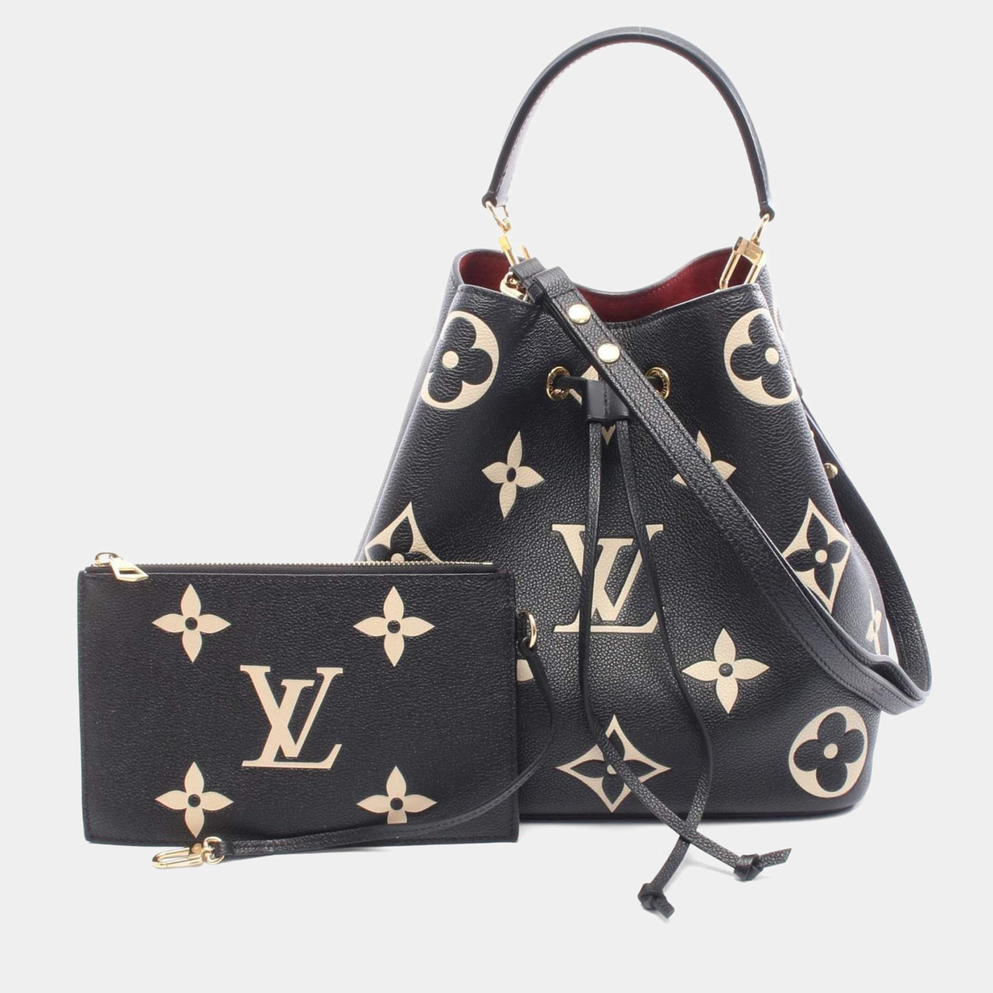 Pre Owned Louis Vuitton Neonoe Mm Two-Tone Handbag In Monogram Empreinte Leather Black And Beige