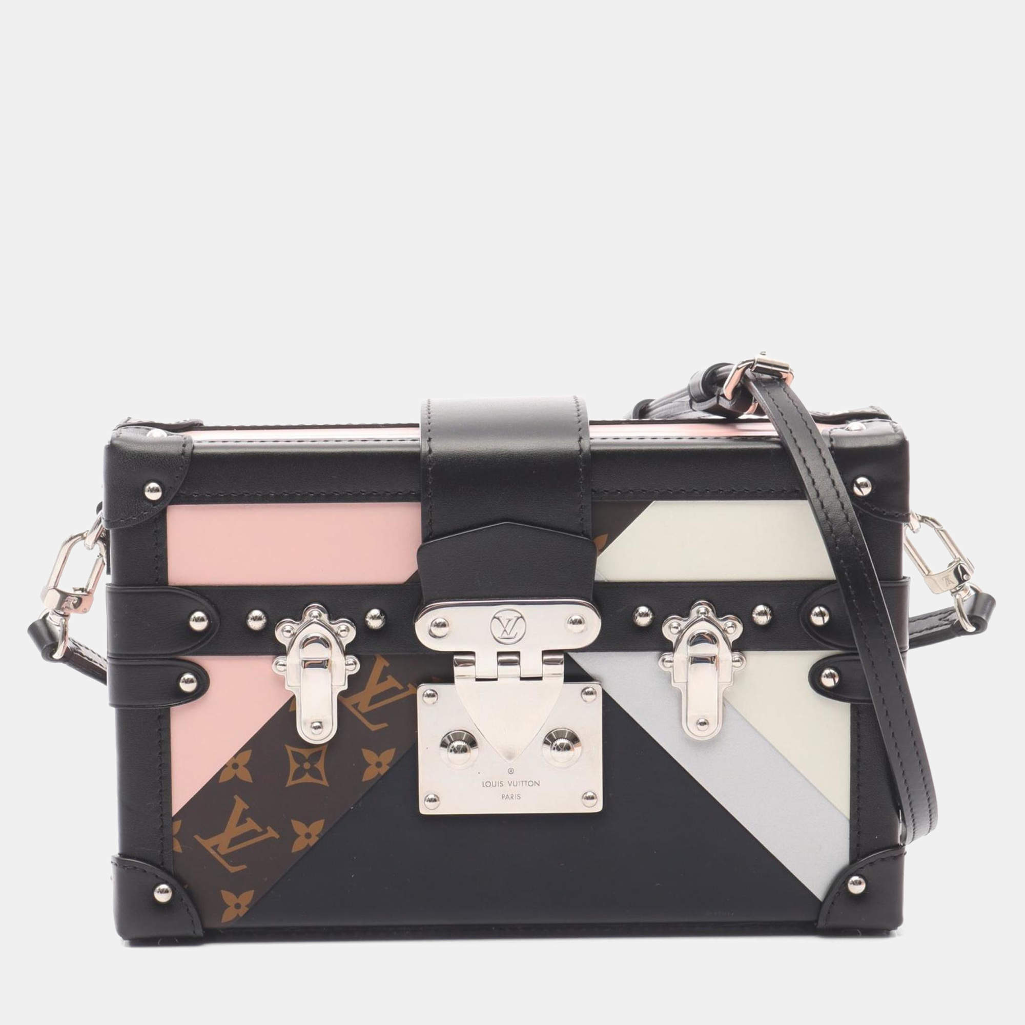 Pre Owned Louis Vuitton Petite Malle Shoulder Bag In Leather And Coated Canvas With Monogram Design  Pink Multicolor