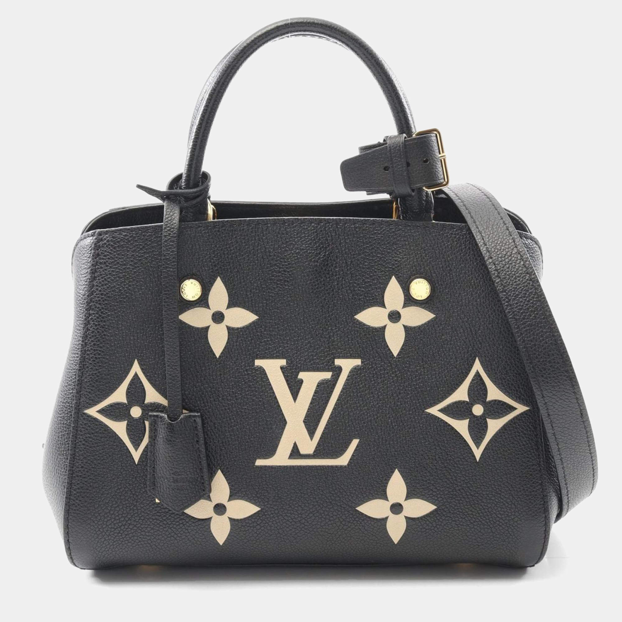 Pre Owned Louis Vuitton Montaigne Black/Beige Monogram Empreinte Leather BB Handbag