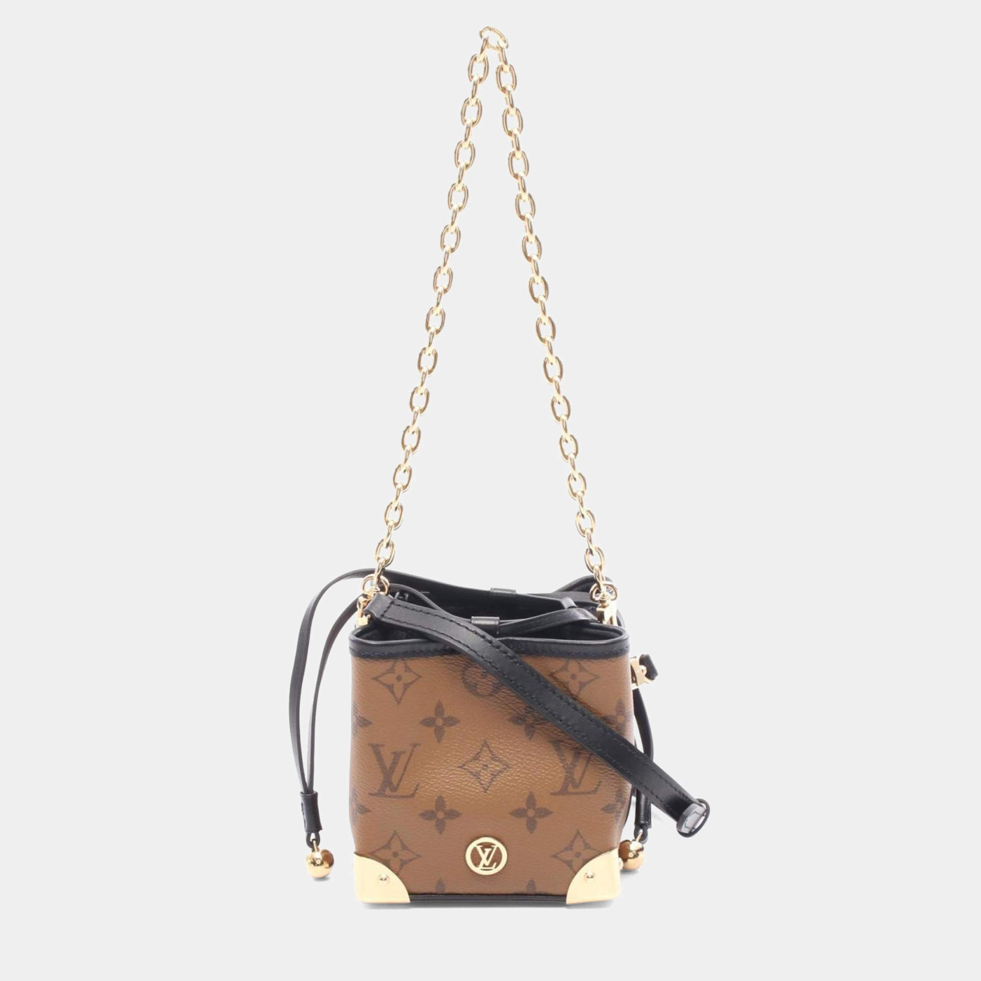 Pre Owned Louis Vuitton Noe Perse LV Charm Monogram Reverse Brown/Black Coated Canvas Leather Shoulder Bag