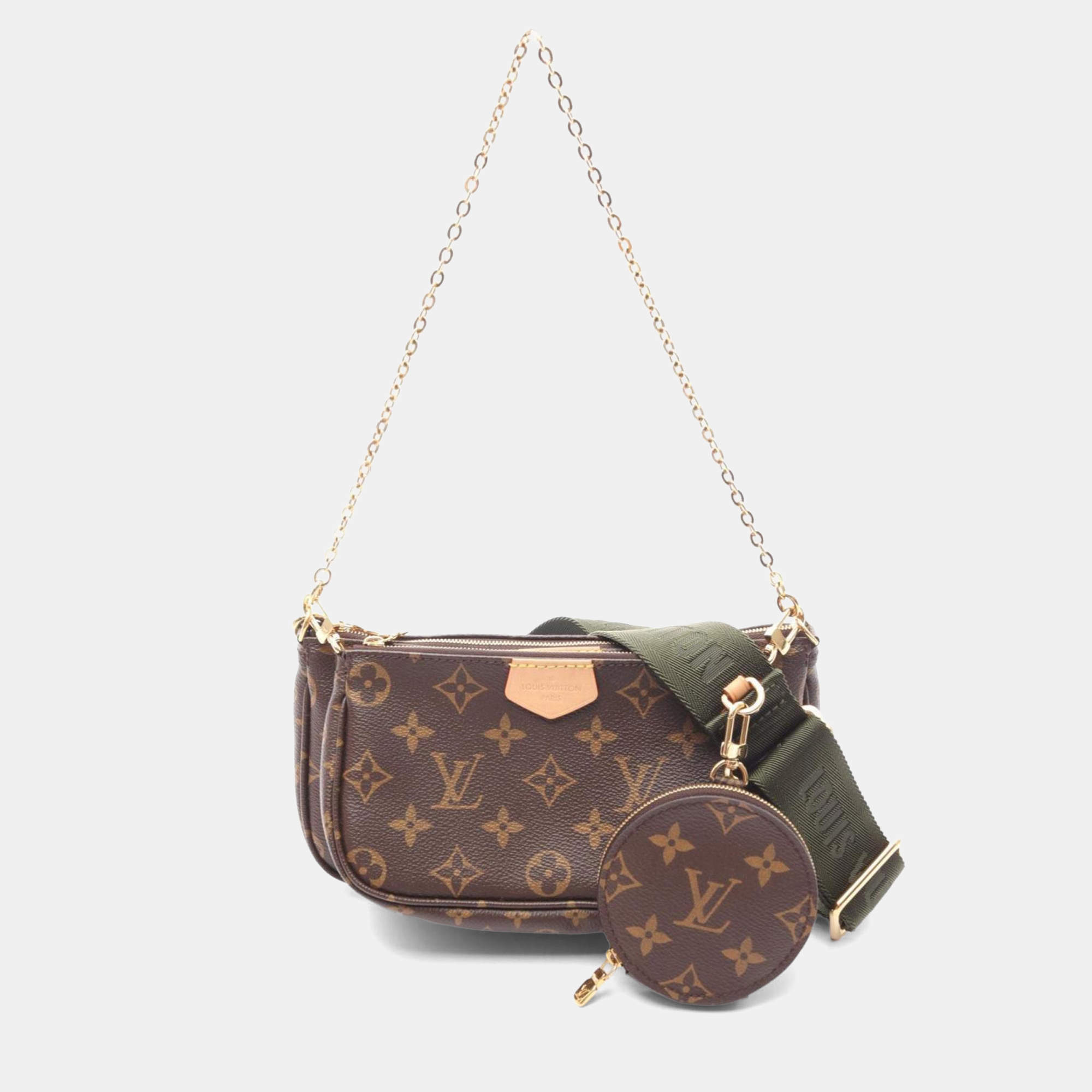 Pre Owned Louis Vuitton Multi Pochette Accessoires Shoulder Bag In Coated Canvas And Leather With Monogram Design  Brown Khaki