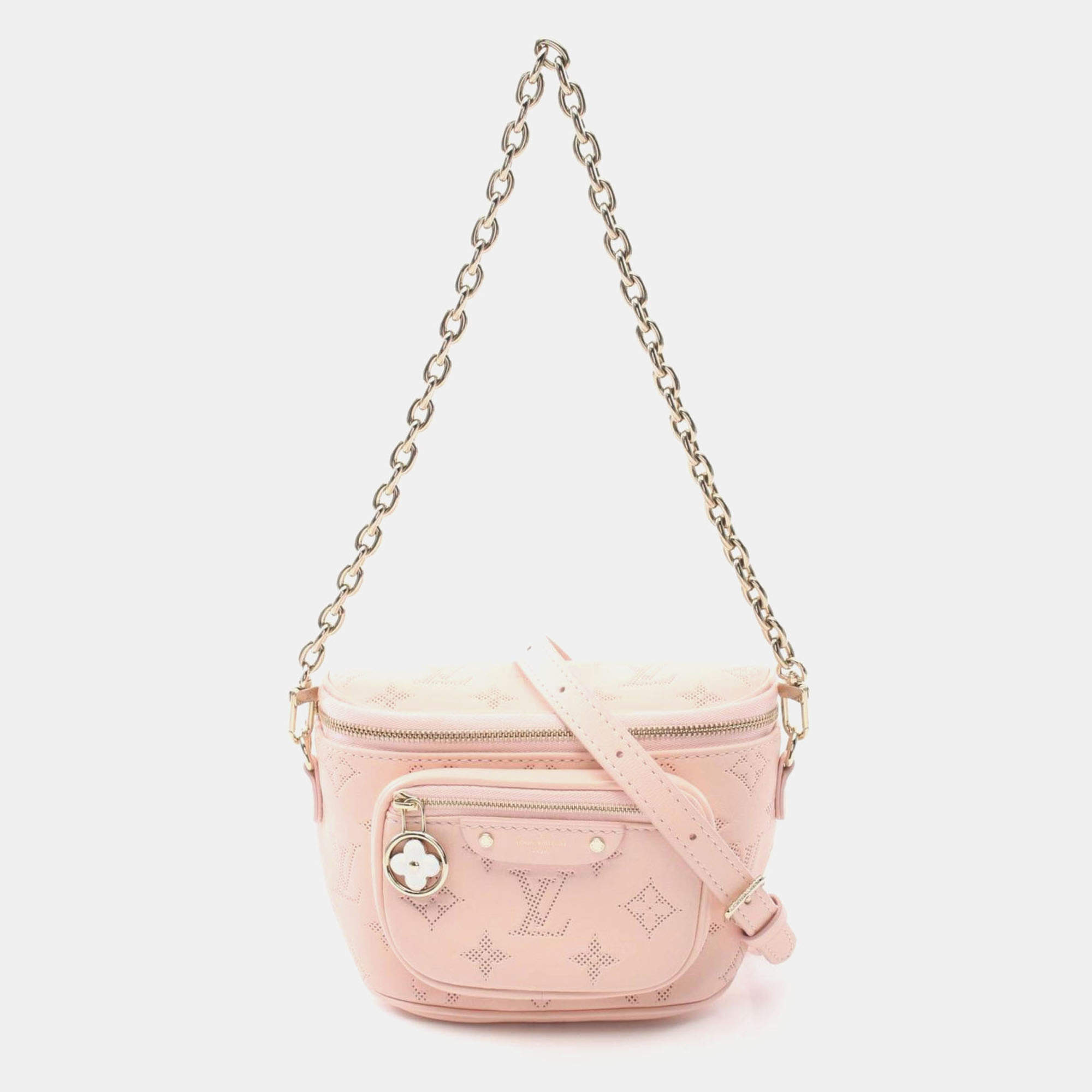 Pre Owned Louis Vuitton Mini Bum Bag Shoulder In Leather With Floral Monogram Pattern  Pink