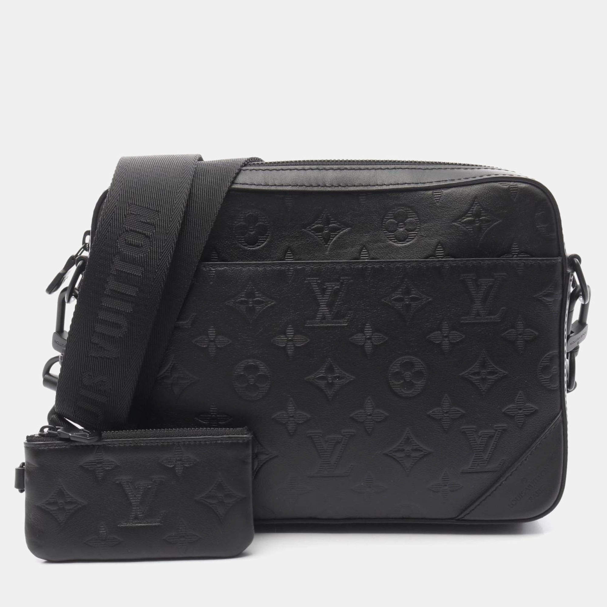 Pre Owned Louis Vuitton Duo Shoulder Bag Leather Monogram Shadow Black