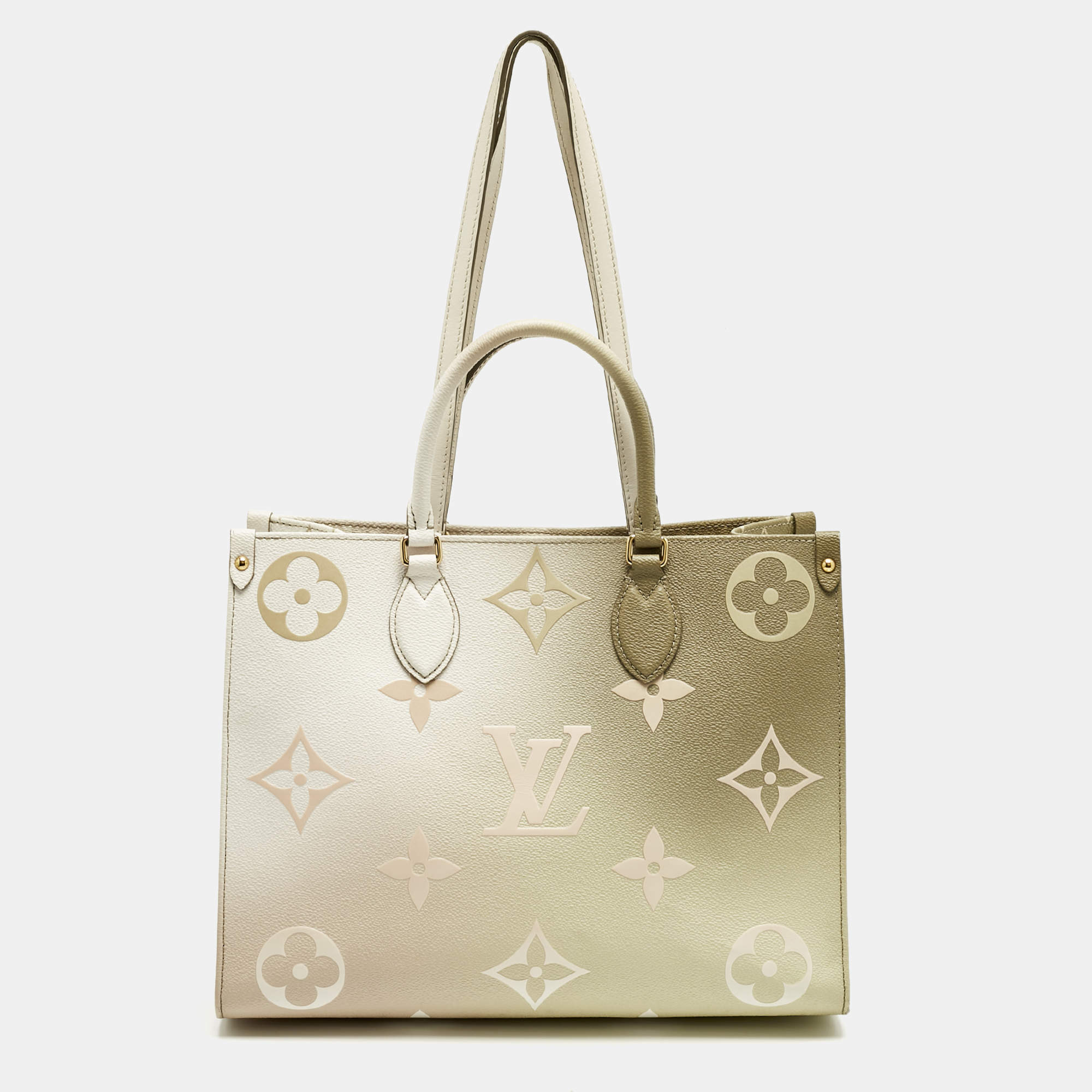 Pre Owned Louis Vuitton Sunset Khaki Monogram Giant Empreinte Leather Onthego MM Bag