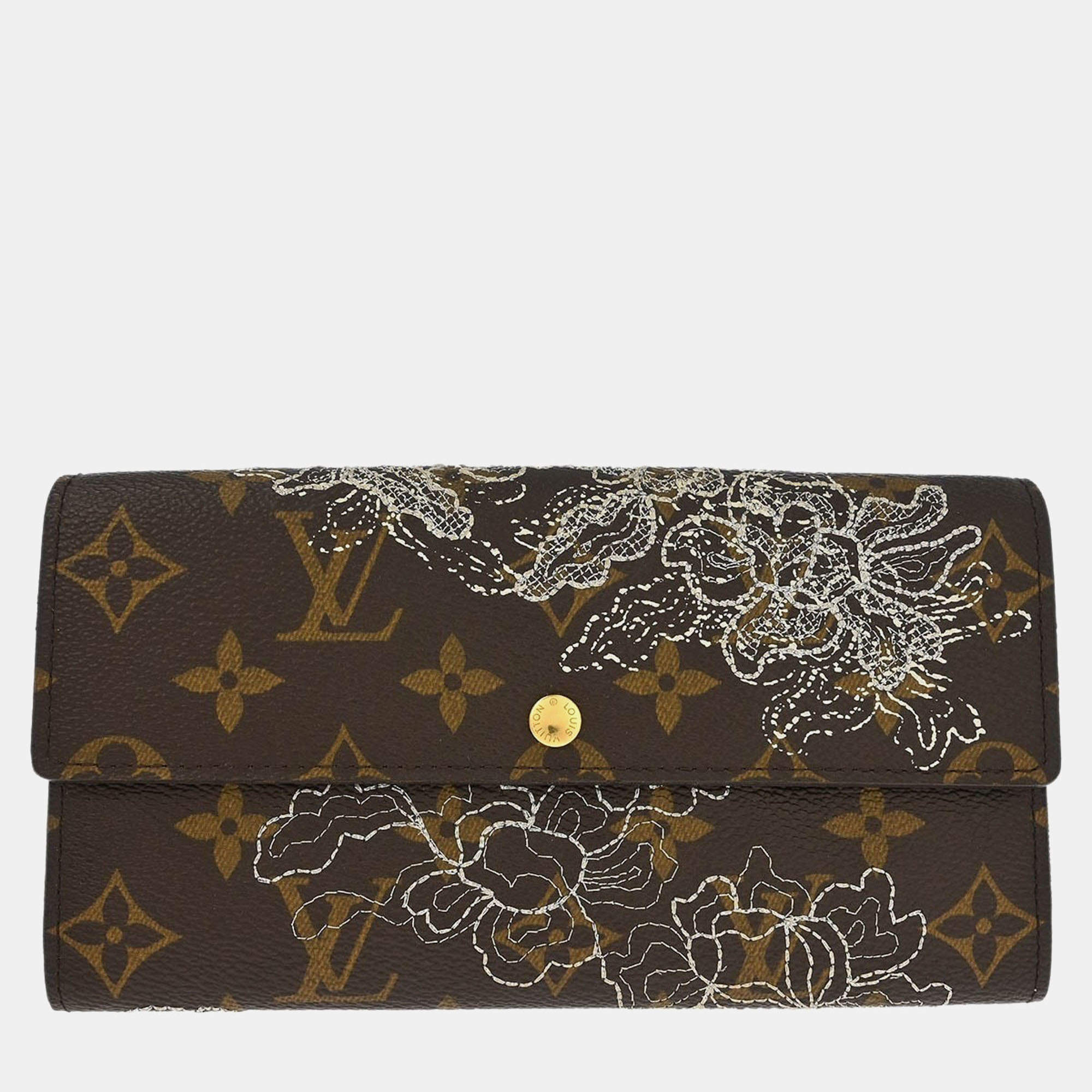 Pre Owned Louis Vuitton Monogram Dentelle Portefeuille Sarah Wallet