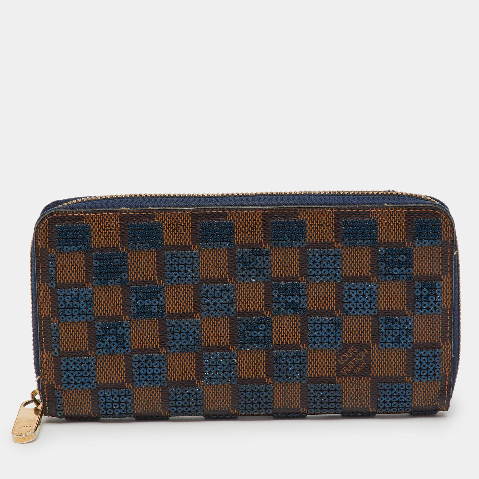 Pre Owned Louis Vuitton Damier Ebene Canvas Paillettes Zippy Wallet