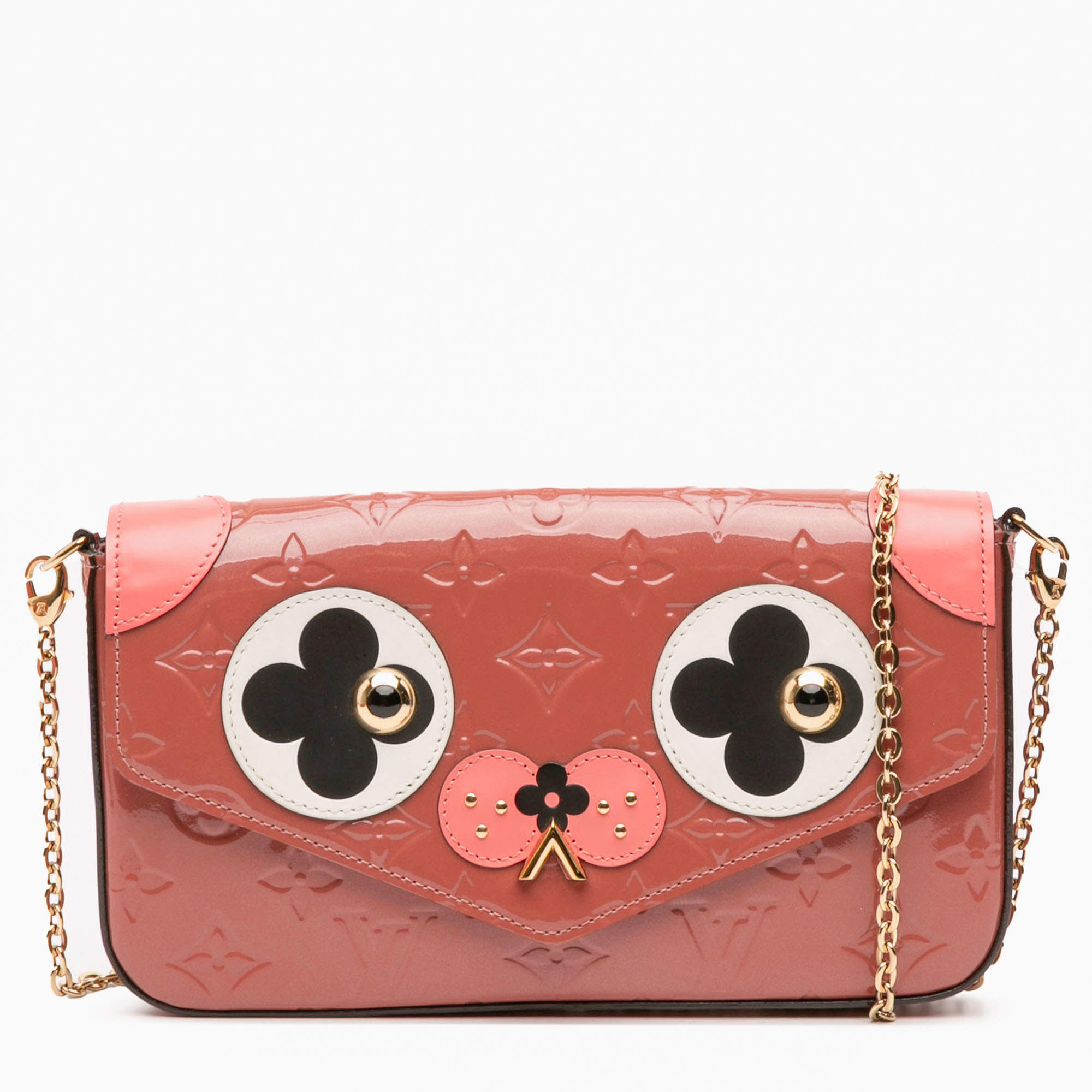Pre Owned Louis Vuitton Pink Monogram Vernis Pochette Felicie Valentine Dog