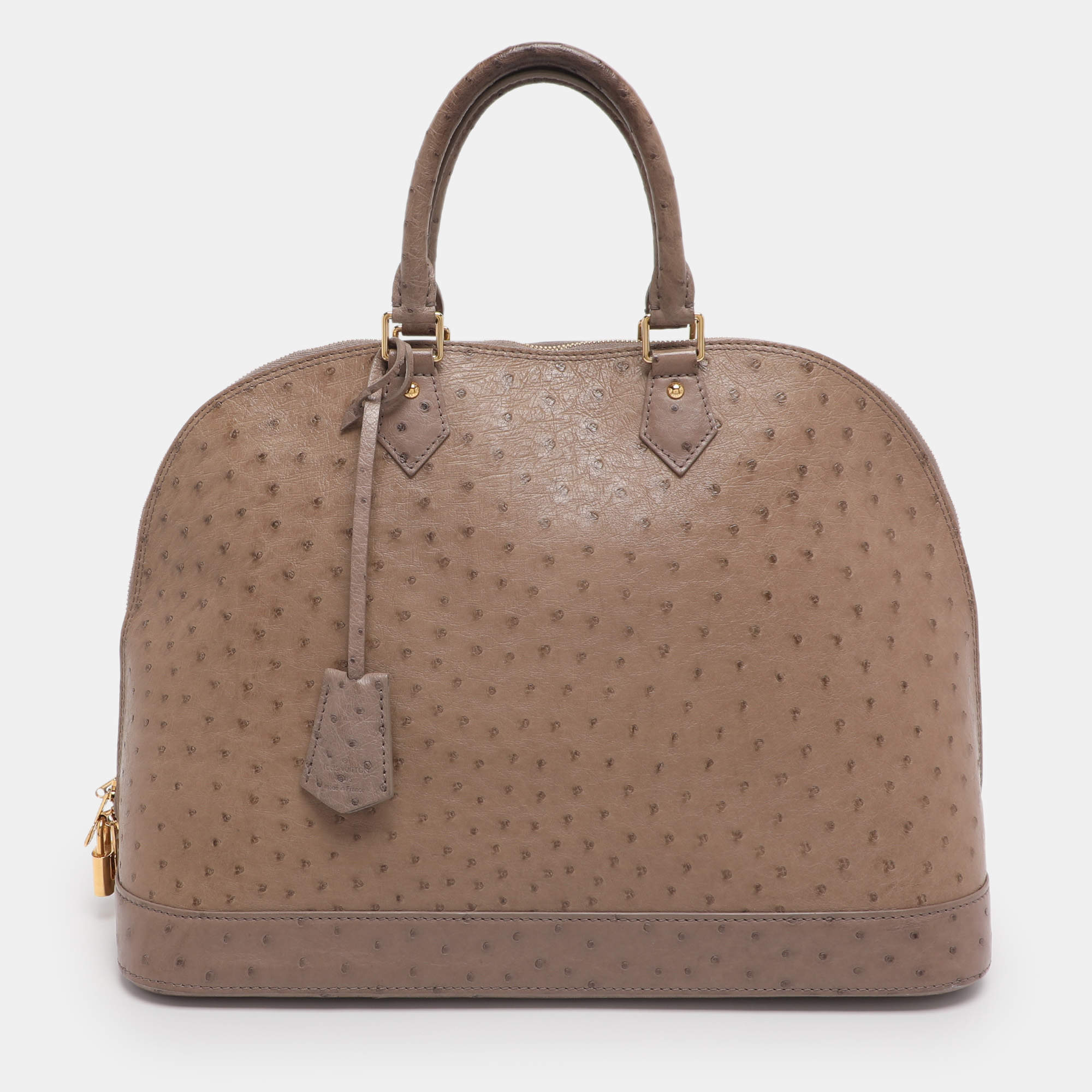 Pre Owned Louis Vuitton Gris Ostrich Alma GM Bag
