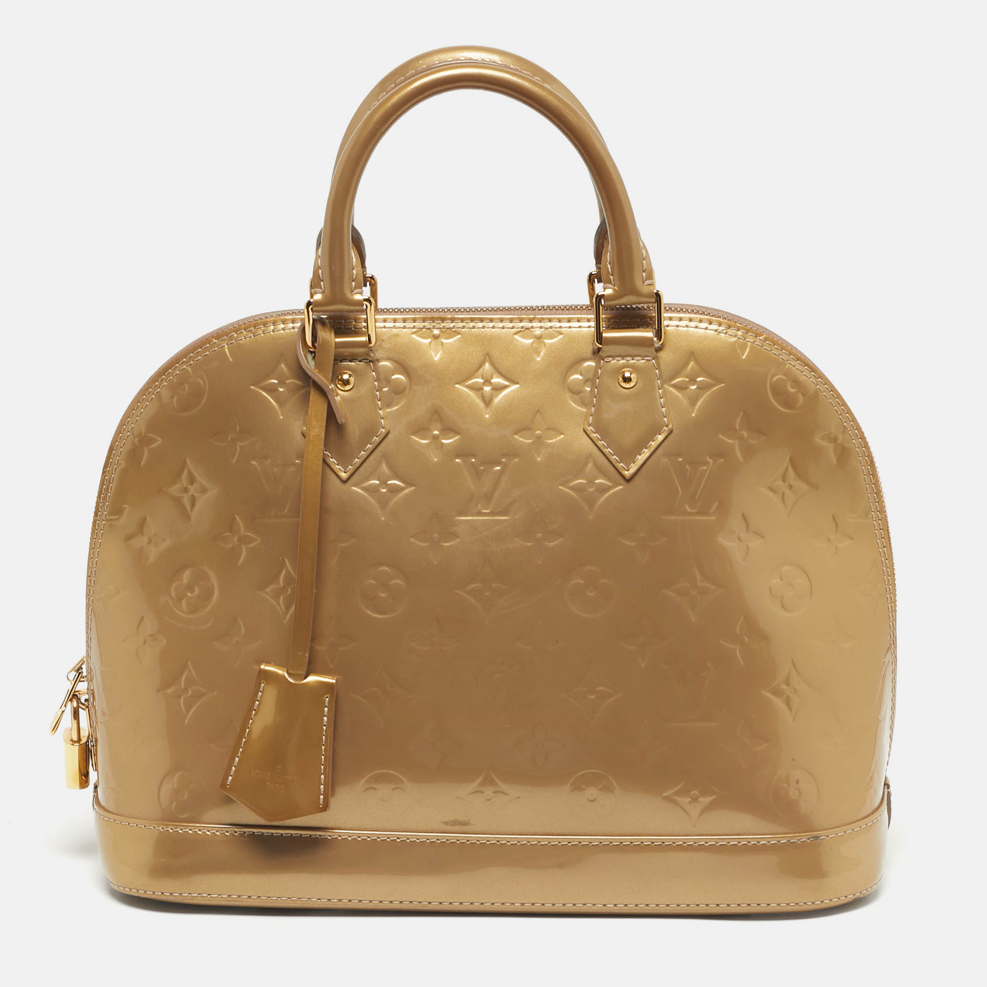Pre Owned Louis Vuitton Beige Poudre Monogram Vernis Alma PM Bag