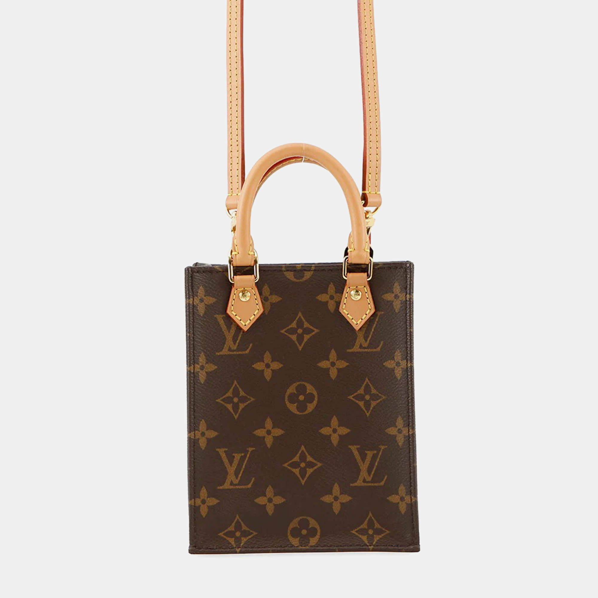Pre Owned Louis Vuitton Petit Sac Plat Brown Monogram