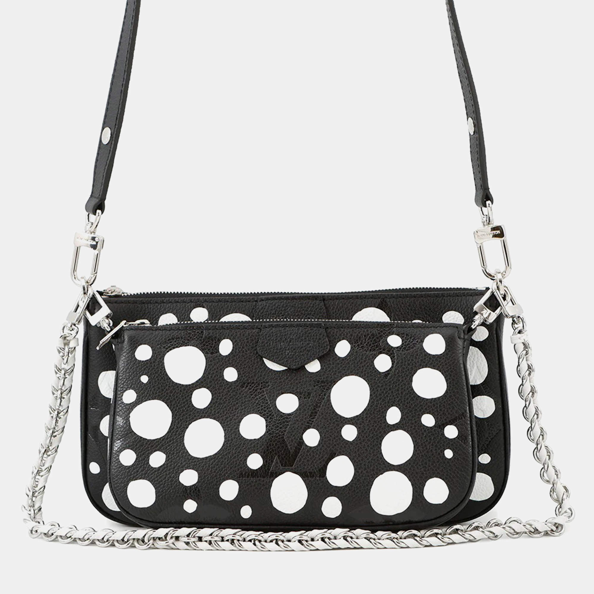 Pre Owned Louis Vuitton Lv X Yk Multi Pochette Accessoires Noir Monogram Empreinte Leather Infinity Dot