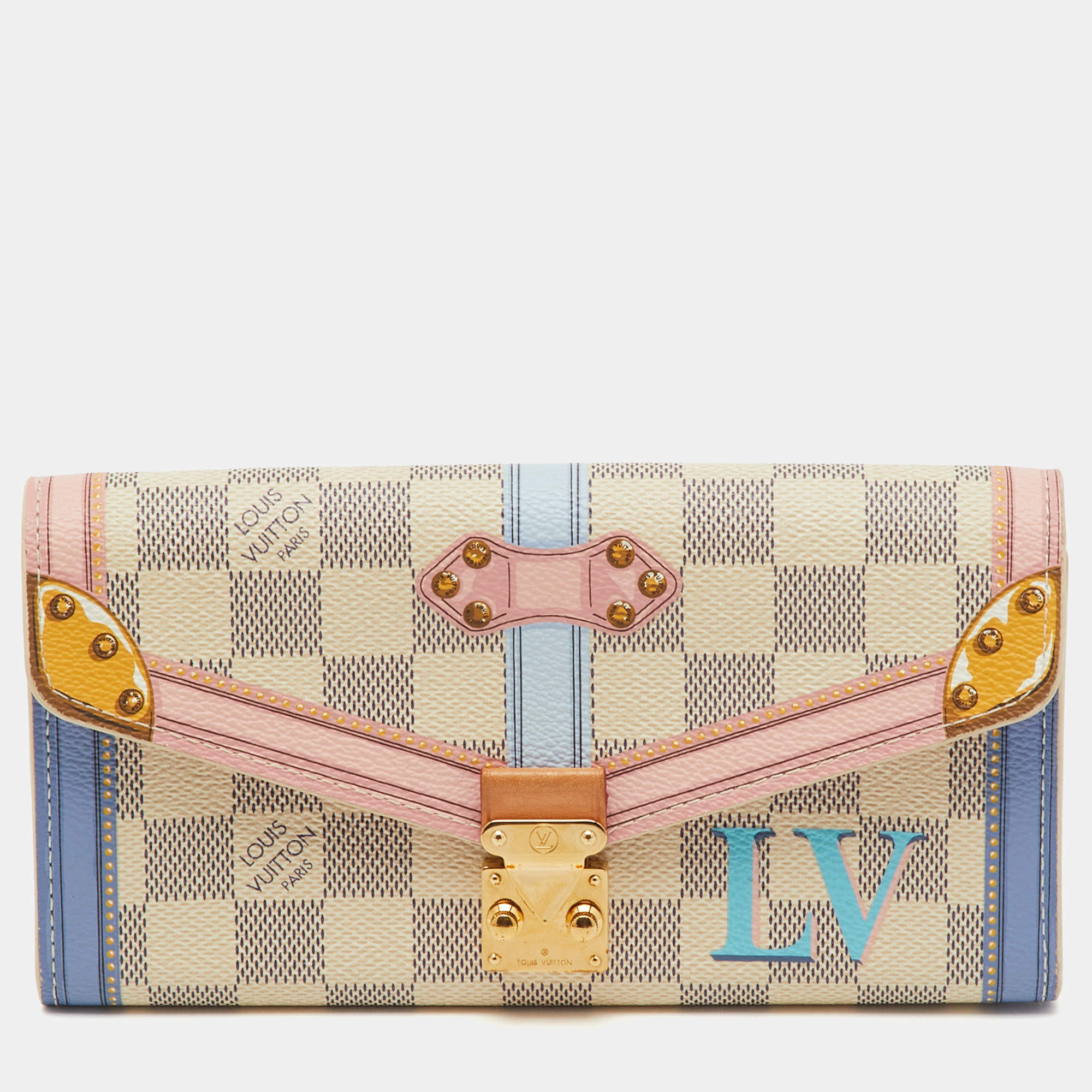 Pre Owned Louis Vuitton Damier Azur Canvas Summer Trunks Sarah Wallet