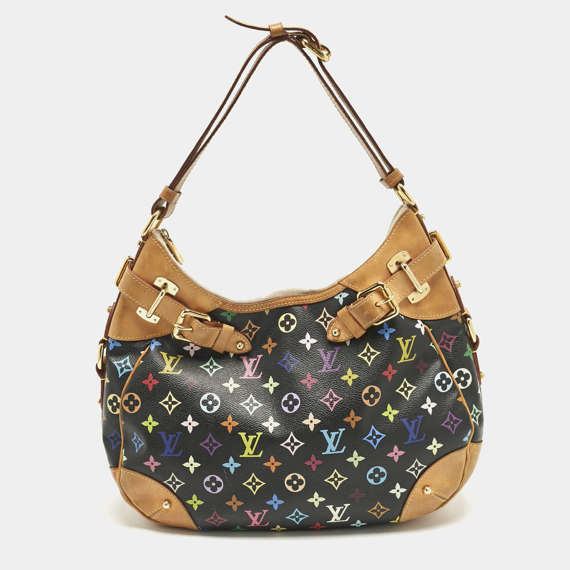 Pre Owned Louis Vuitton Black Multicolor Monogram Canvas Greta Bag