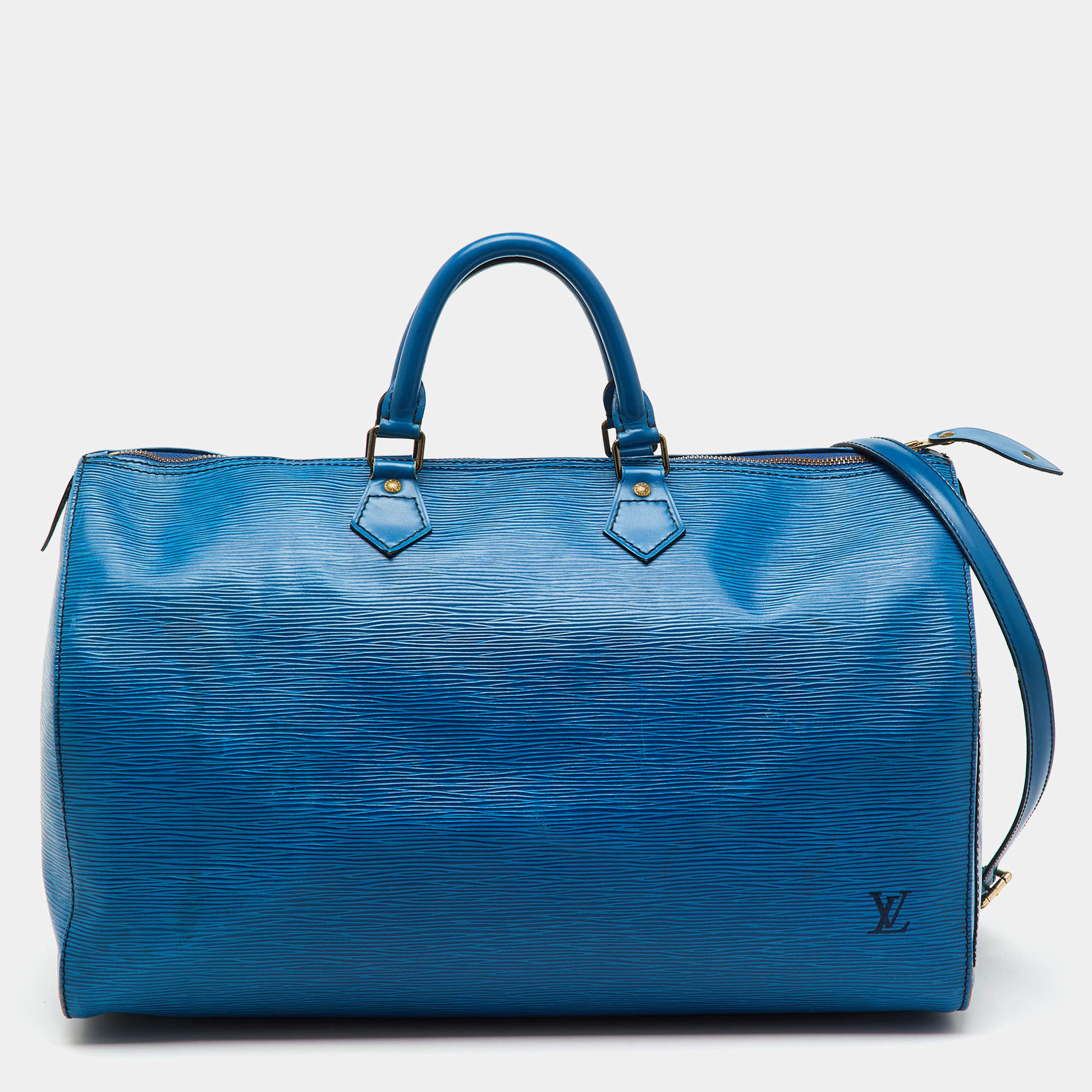 Pre Owned Louis Vuitton Toledo Blue Epi Leather Vintage Speedy 40 Bag