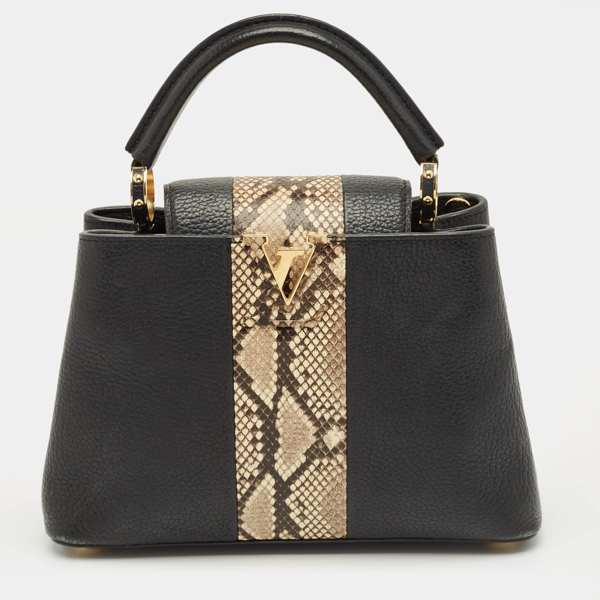 Pre Owned Louis Vuitton Black/Beige Taurillon Leather and Python Capucines BB Bag