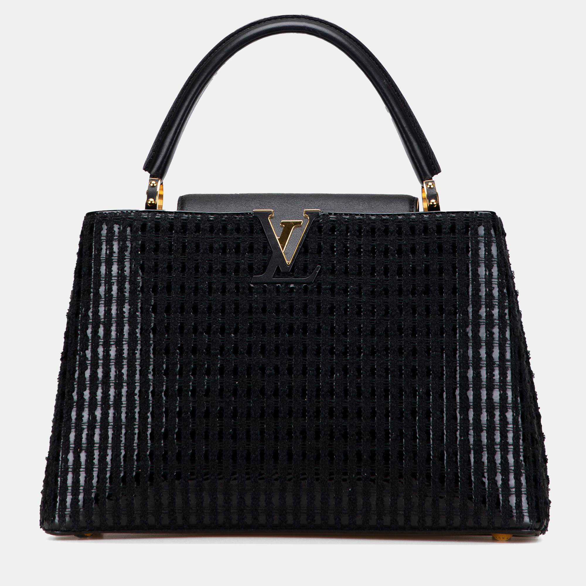 Pre Owned Louis Vuitton Black Tweed Capucines MM