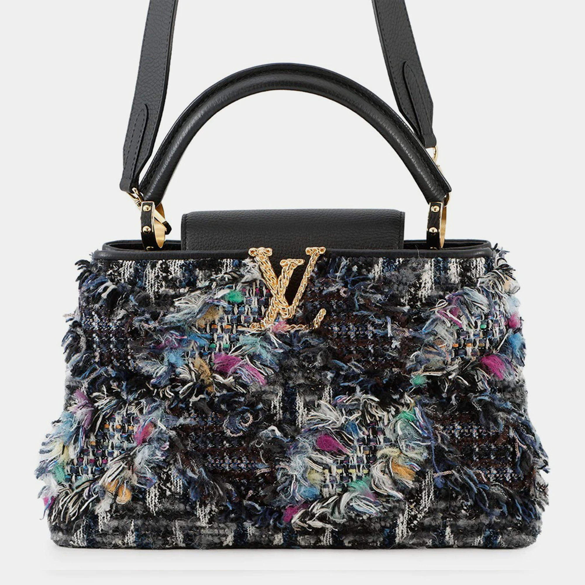 Pre Owned Louis Vuitton Capucines Noir Tweed Size MM