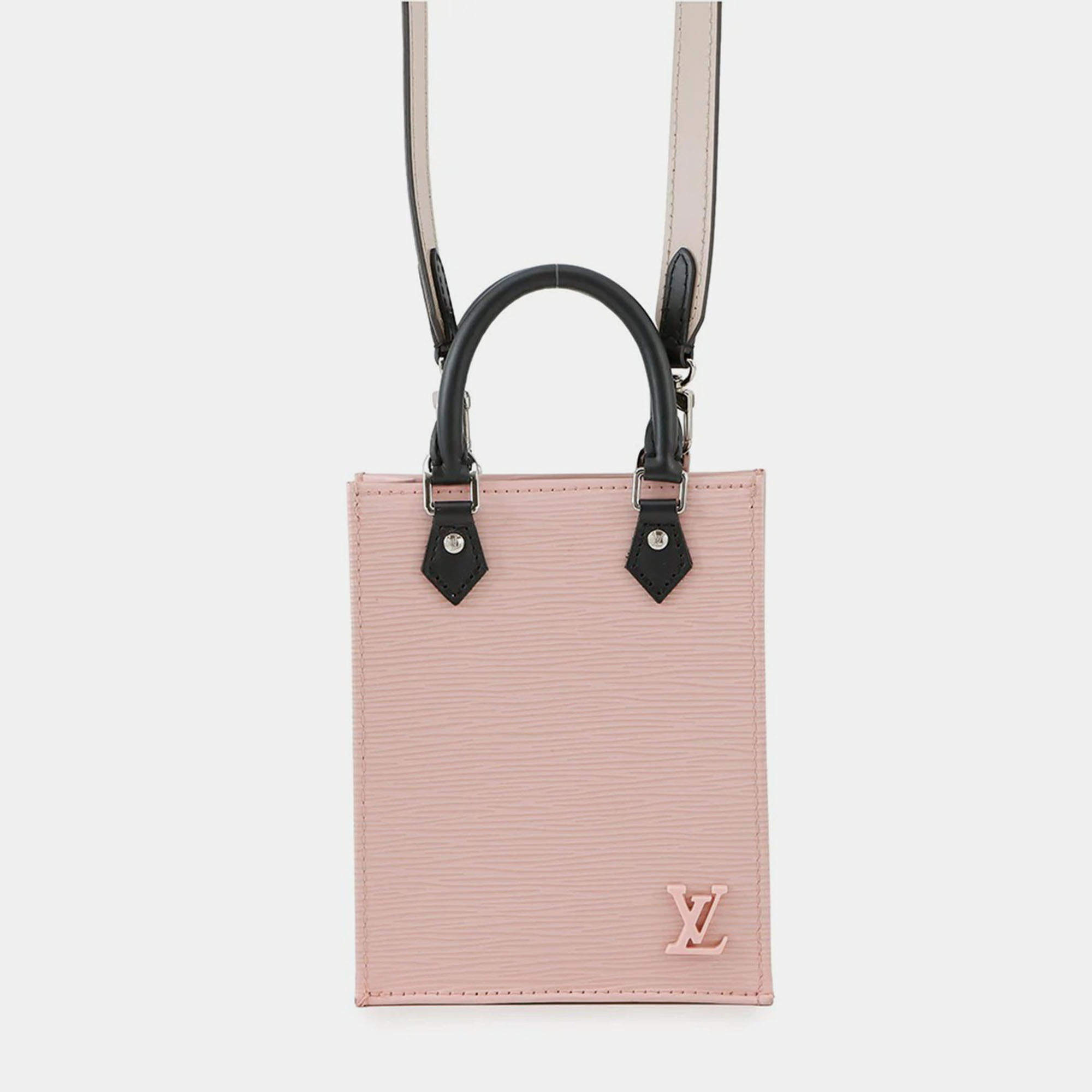 Pre Owned Louis Vuitton Petit Sac Plat Rose Ballerine/Beige Epi Leather