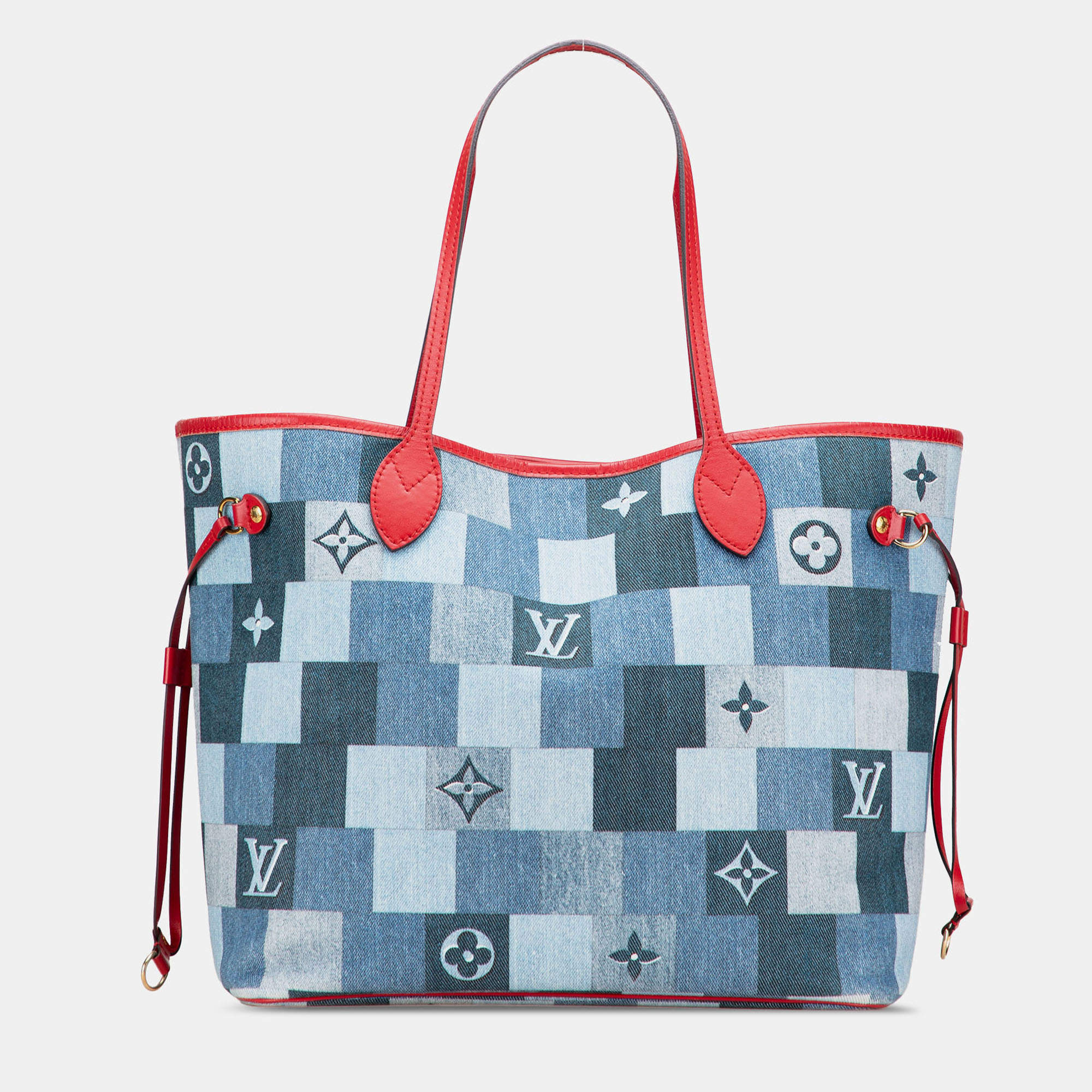 Pre Owned Louis Vuitton Blue Monogram Denim Patchwork Neverfull MM