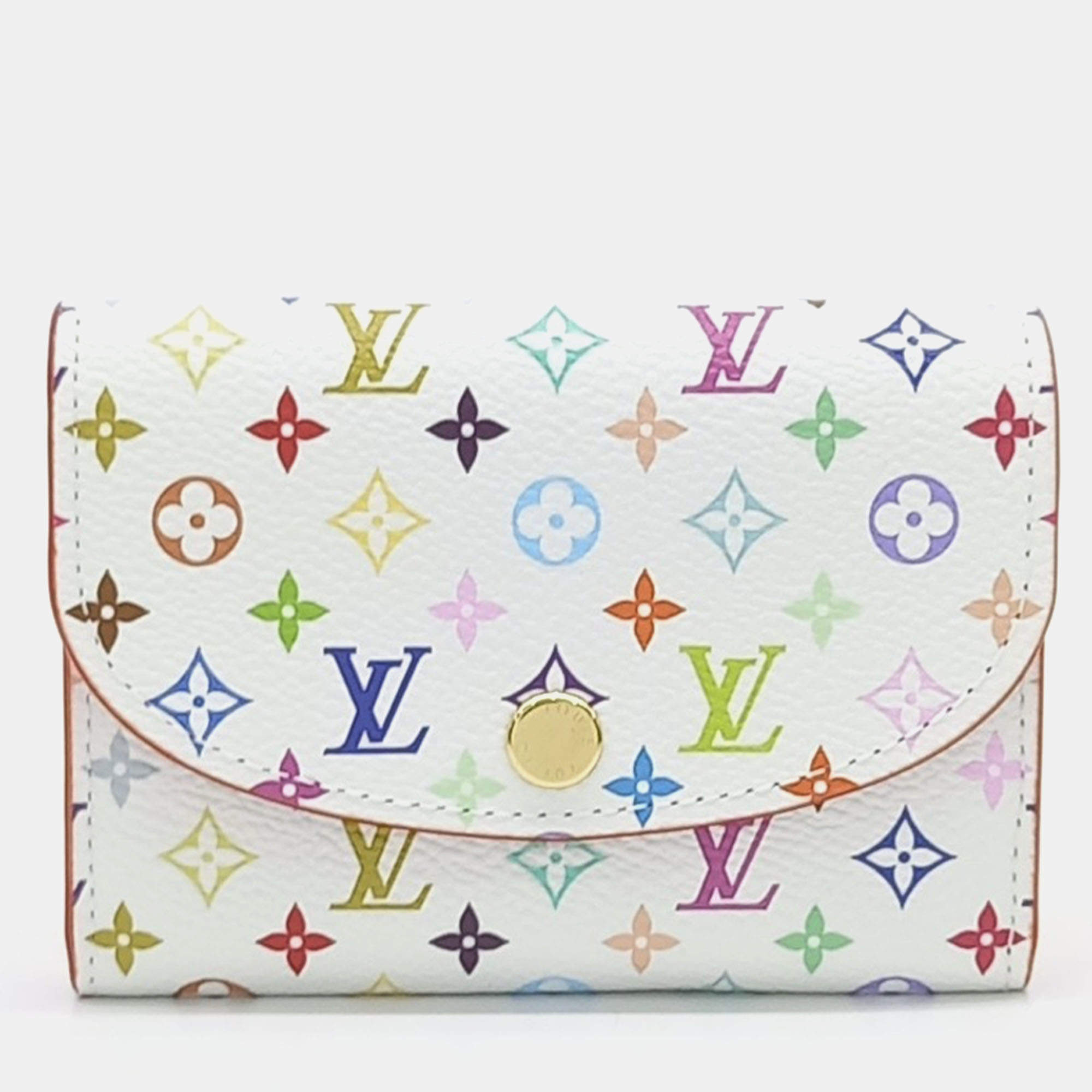Pre Owned Louis Vuitton White Leather X Murakami Rosalie Coin Purse