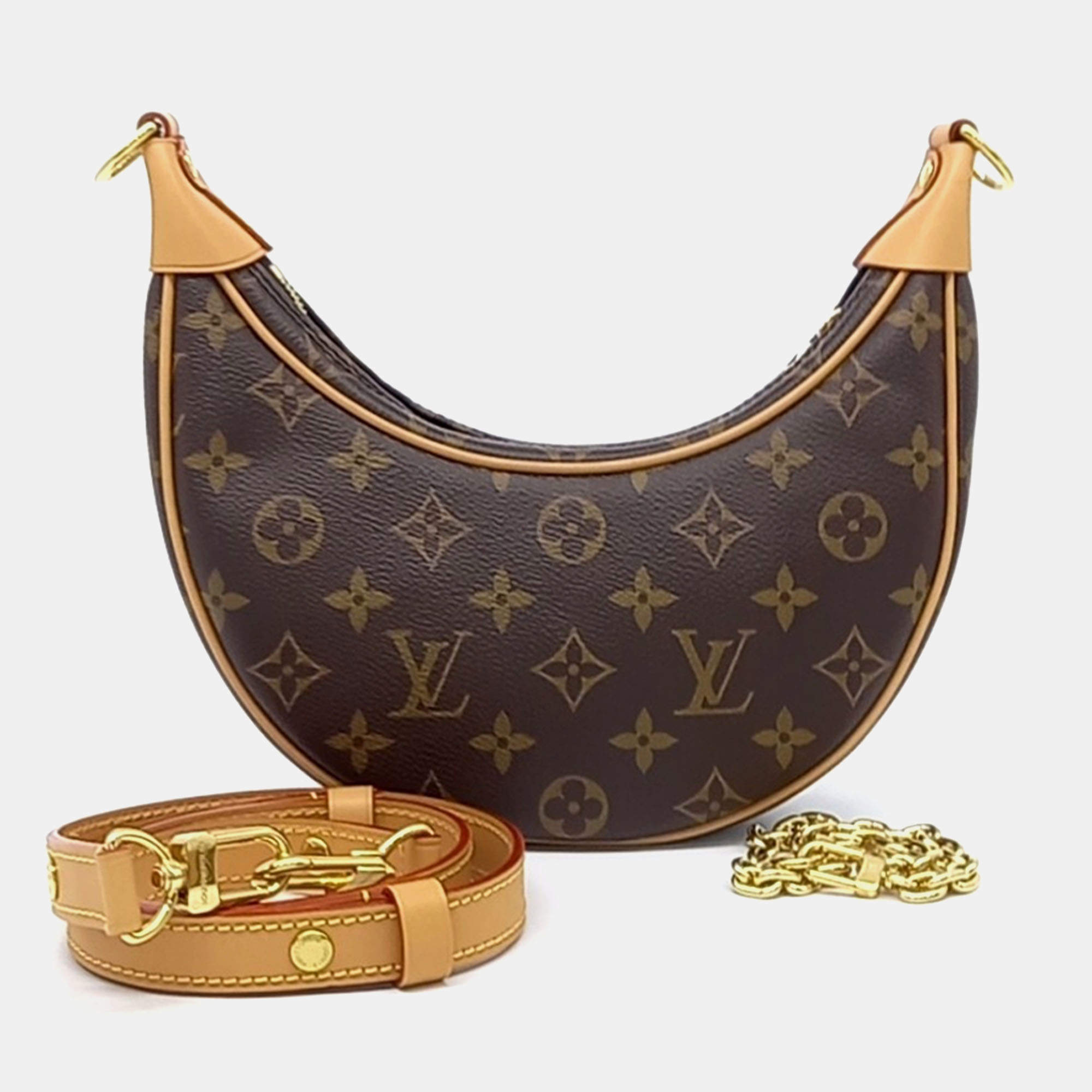 Pre Owned Louis Vuitton Brown Coated canvas loop bag