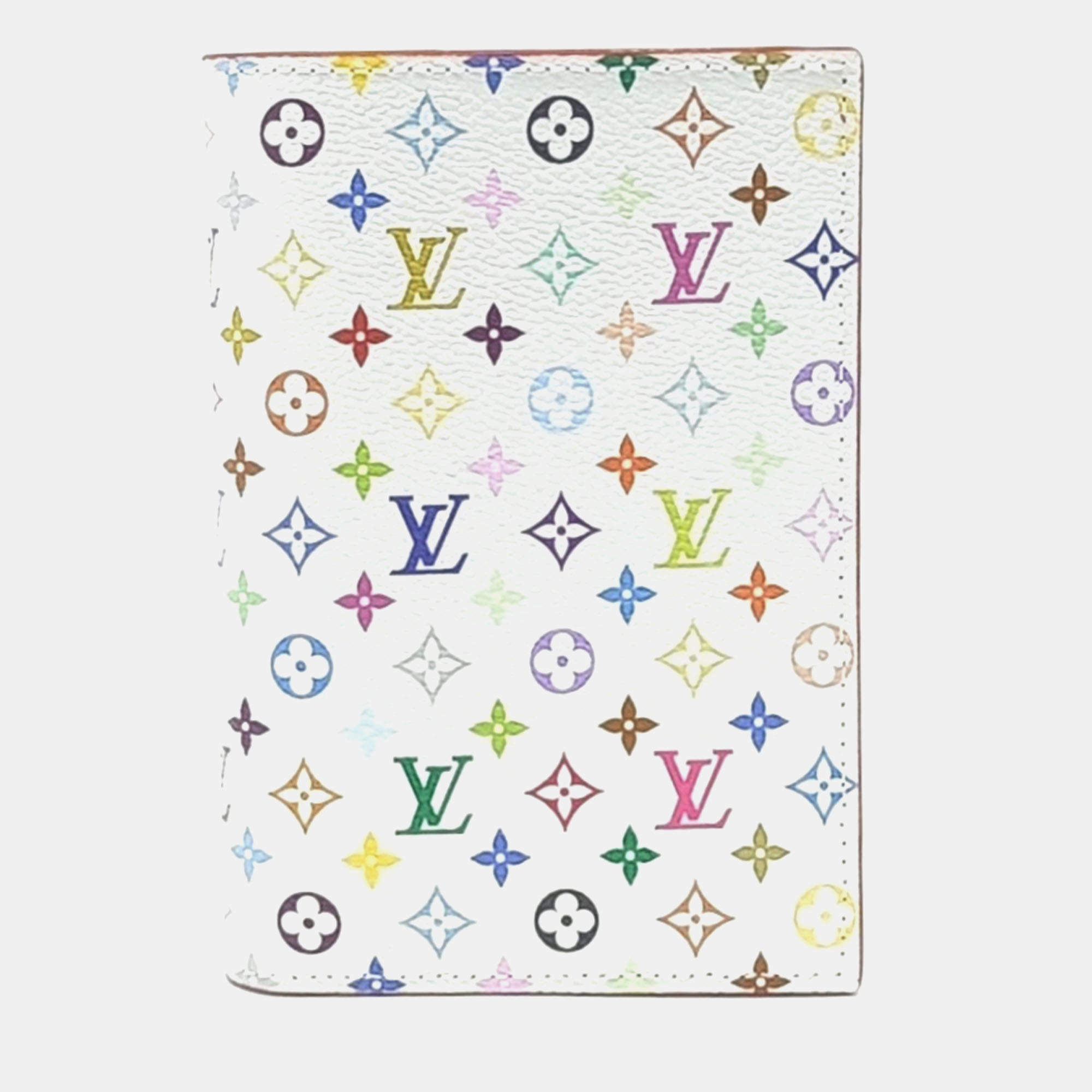 Pre Owned Louis Vuitton Multicolor White Coated Canvas Murakami Passport Wallet