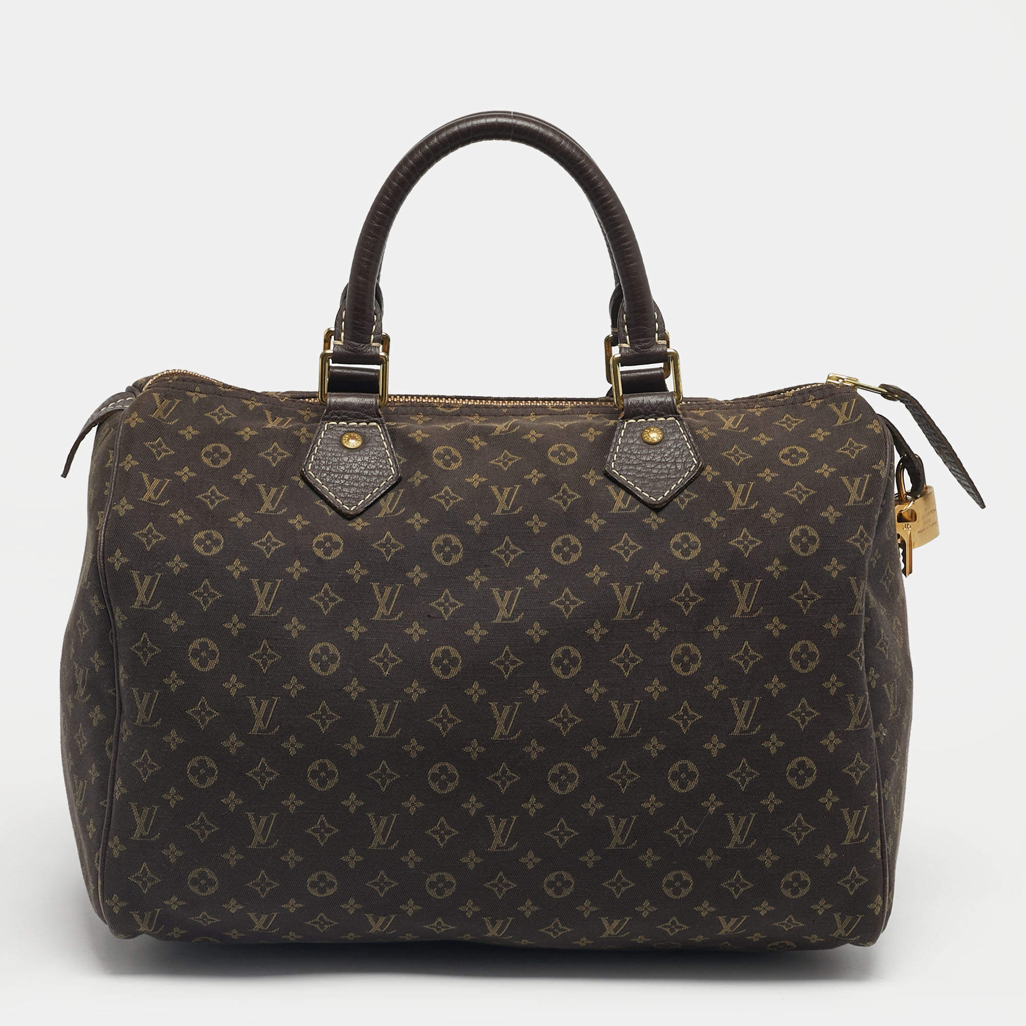 Pre Owned Louis Vuitton Fusain Monogram Mini Lin Canvas Speedy 30 Bag