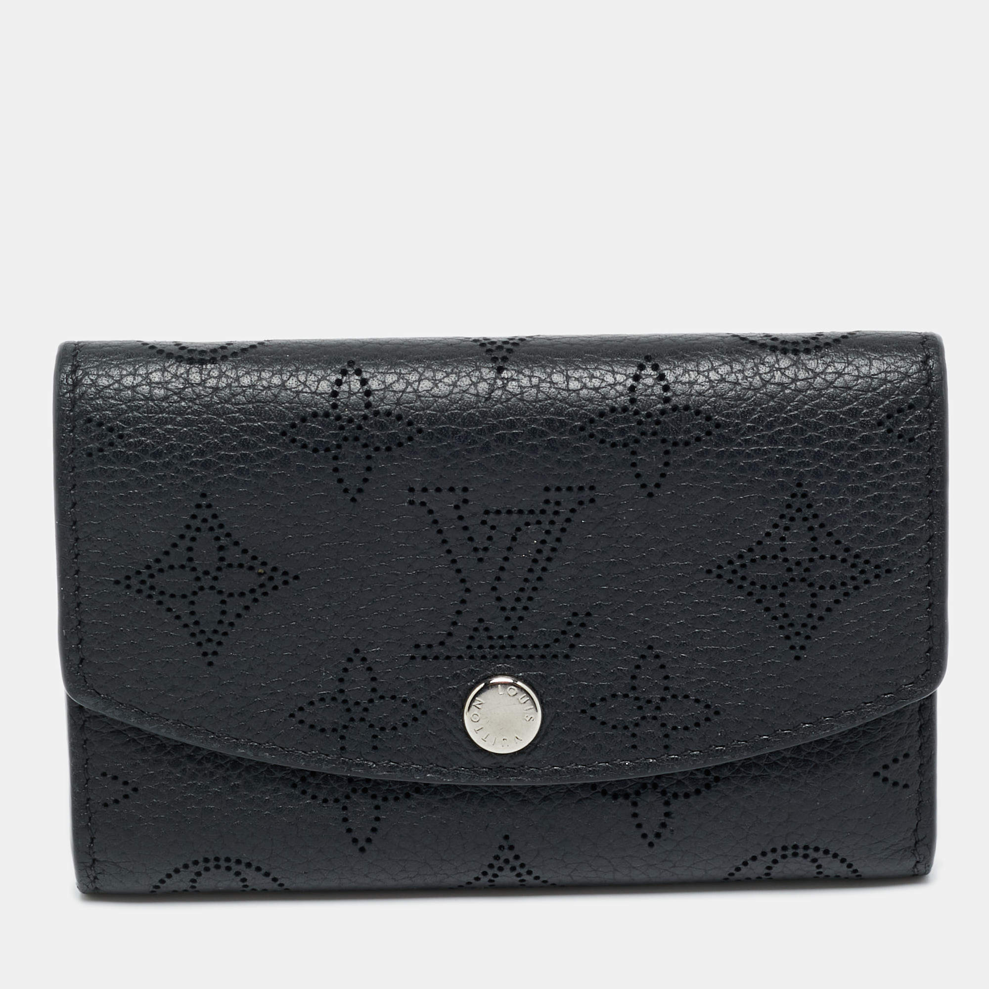 Pre Owned Louis Vuitton Black Mahina Leather Iris Compact Wallet