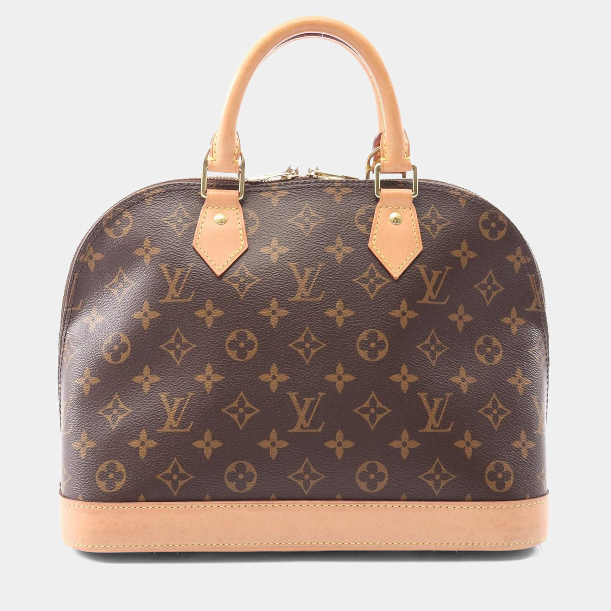 Pre Owned Louis Vuitton Alma Brown Leather, Canvas  Satchel Bag
