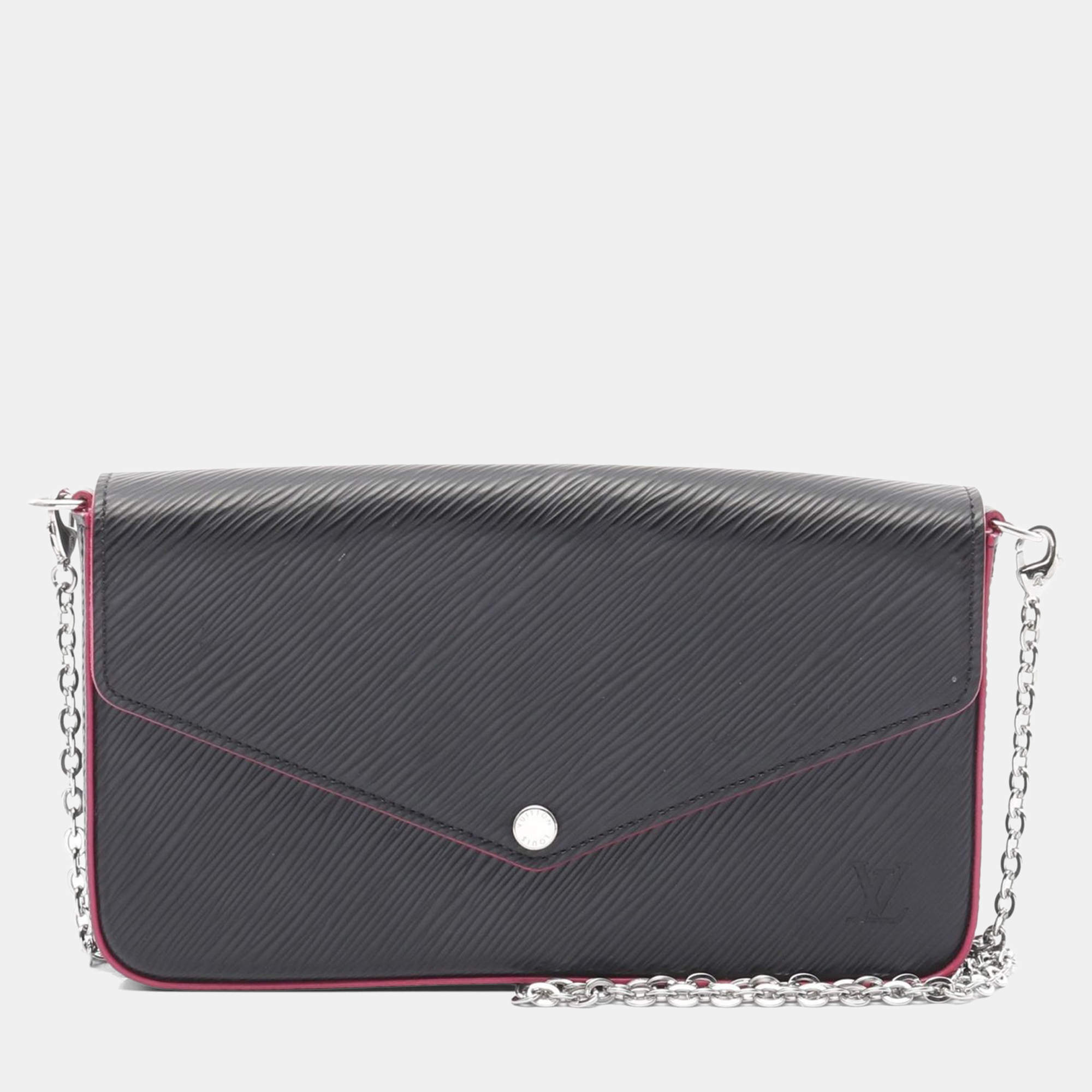 Pre Owned Louis Vuitton Felicie Black Epi Leather Pochette Shoulder Bag 