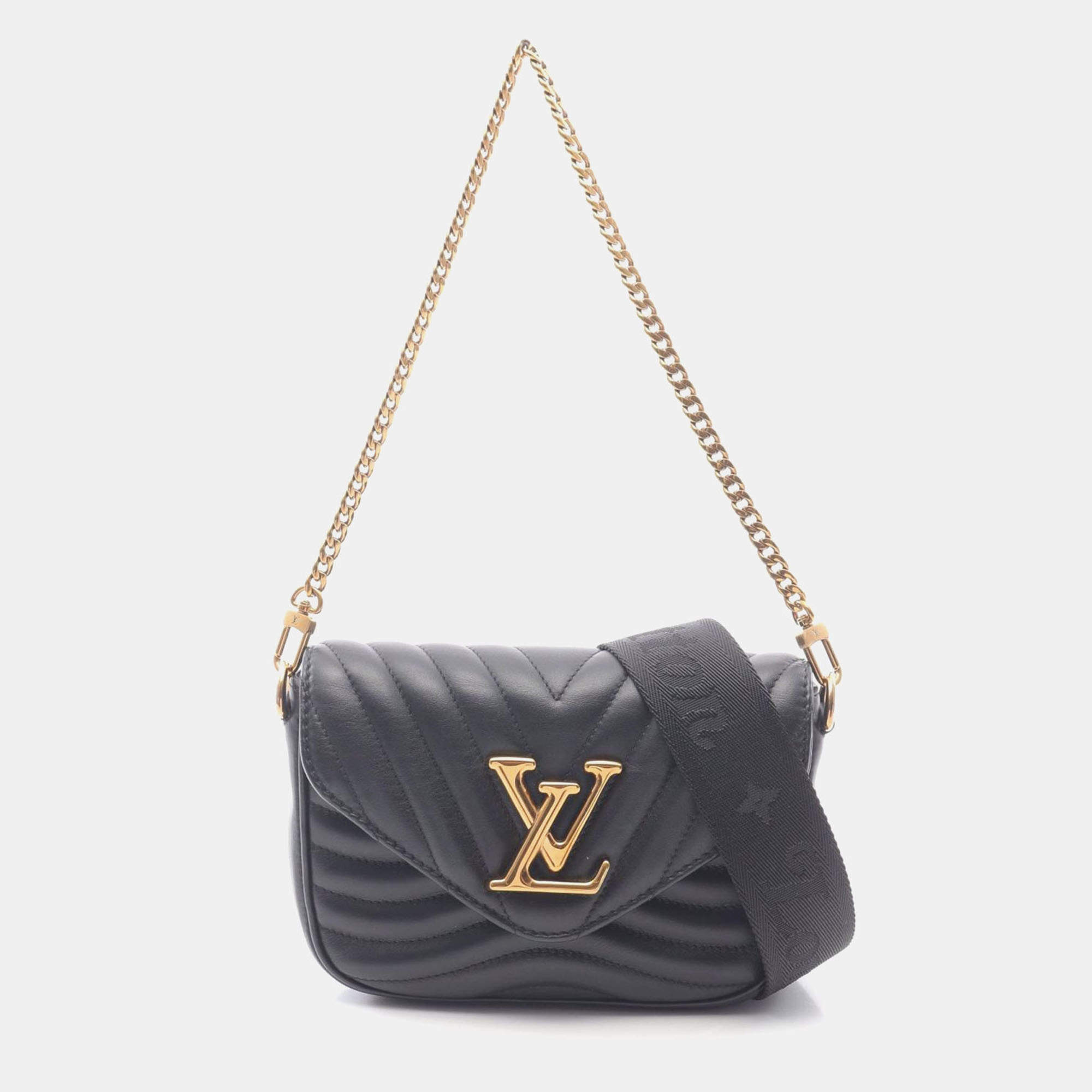 Pre Owned Louis Vuitton Lockme Chain Black Grained Calfskin Leather Shoulder Bag