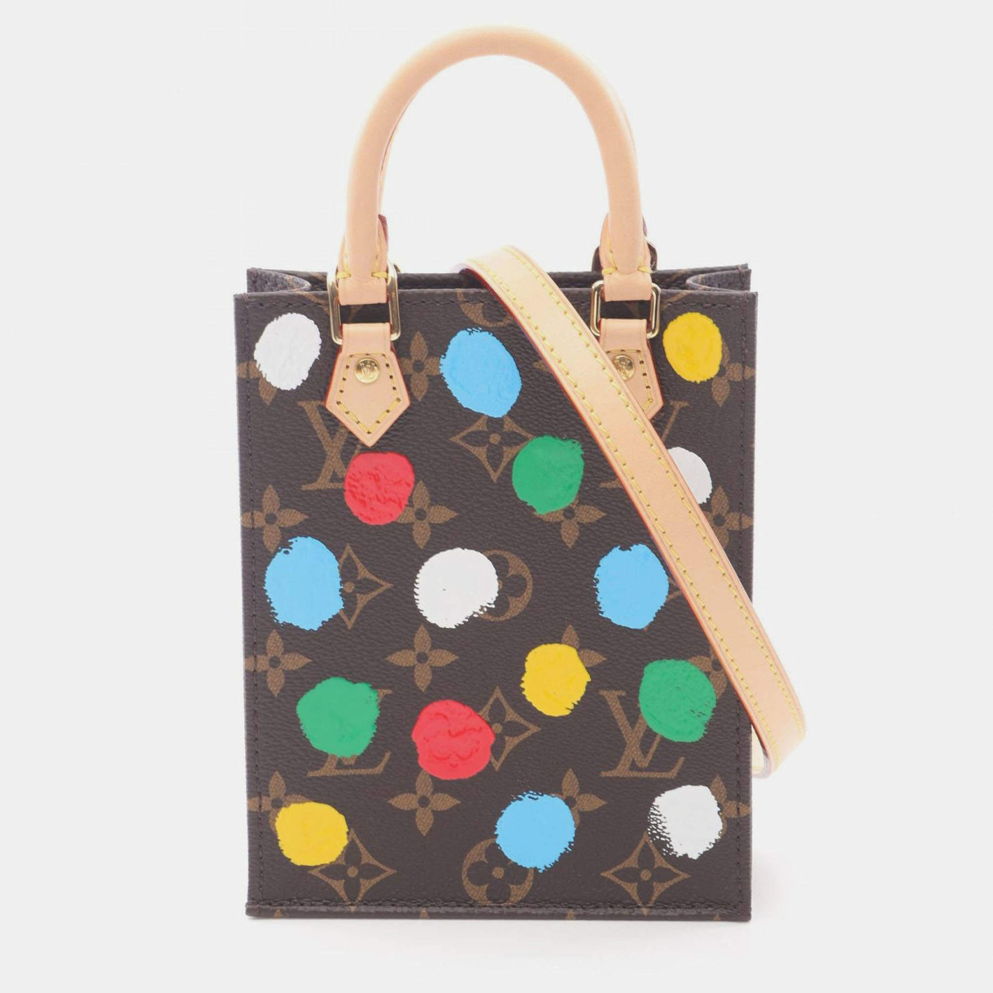Pre Owned Louis Vuitton Petit Sac Plat Brown Coated Canvas Leather Handbag