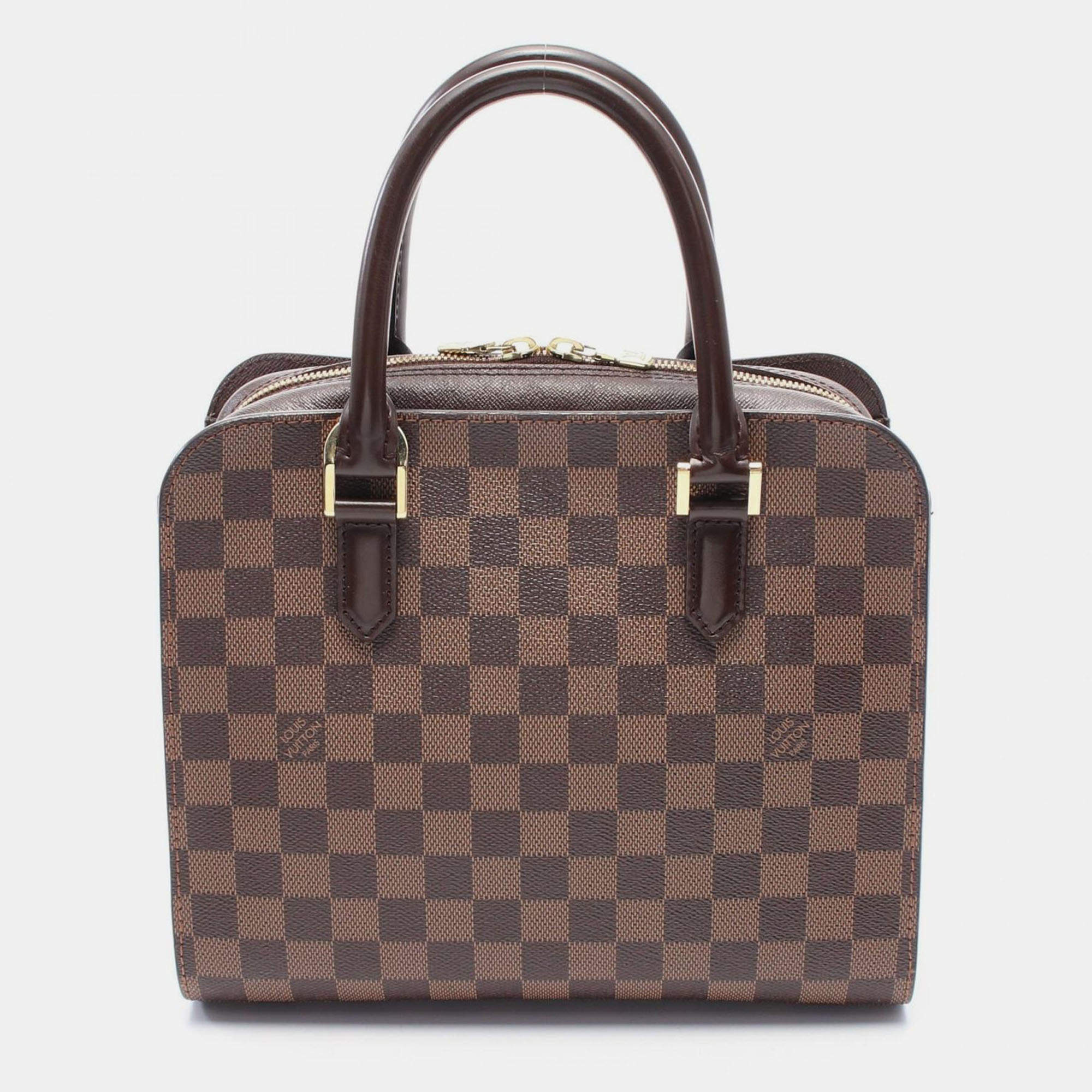Pre Owned Louis Vuitton Triana Brown Canvas, Leather Satchel Bag