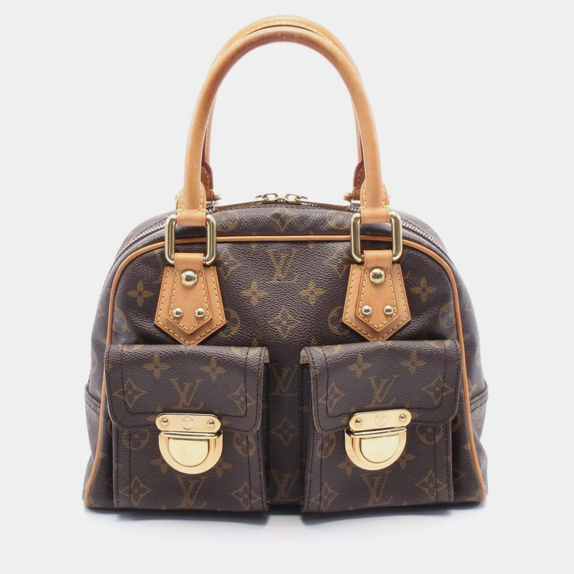 Pre Owned Louis Vuitton Manhattan PM Brown Monogram Canvas Top Handle Bag