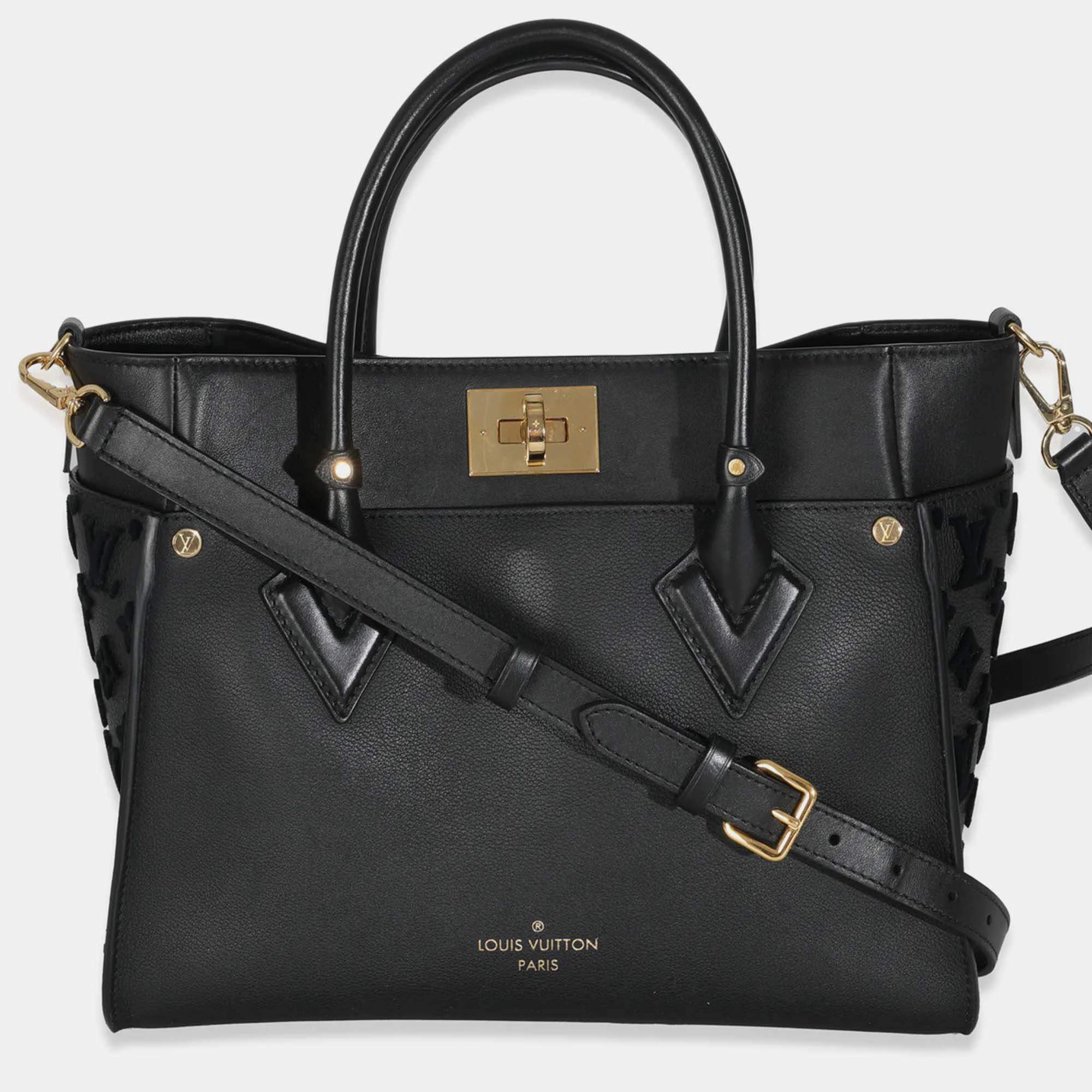 Pre Owned Louis Vuitton Black Calfskin Monogram Tufting On My Side MM