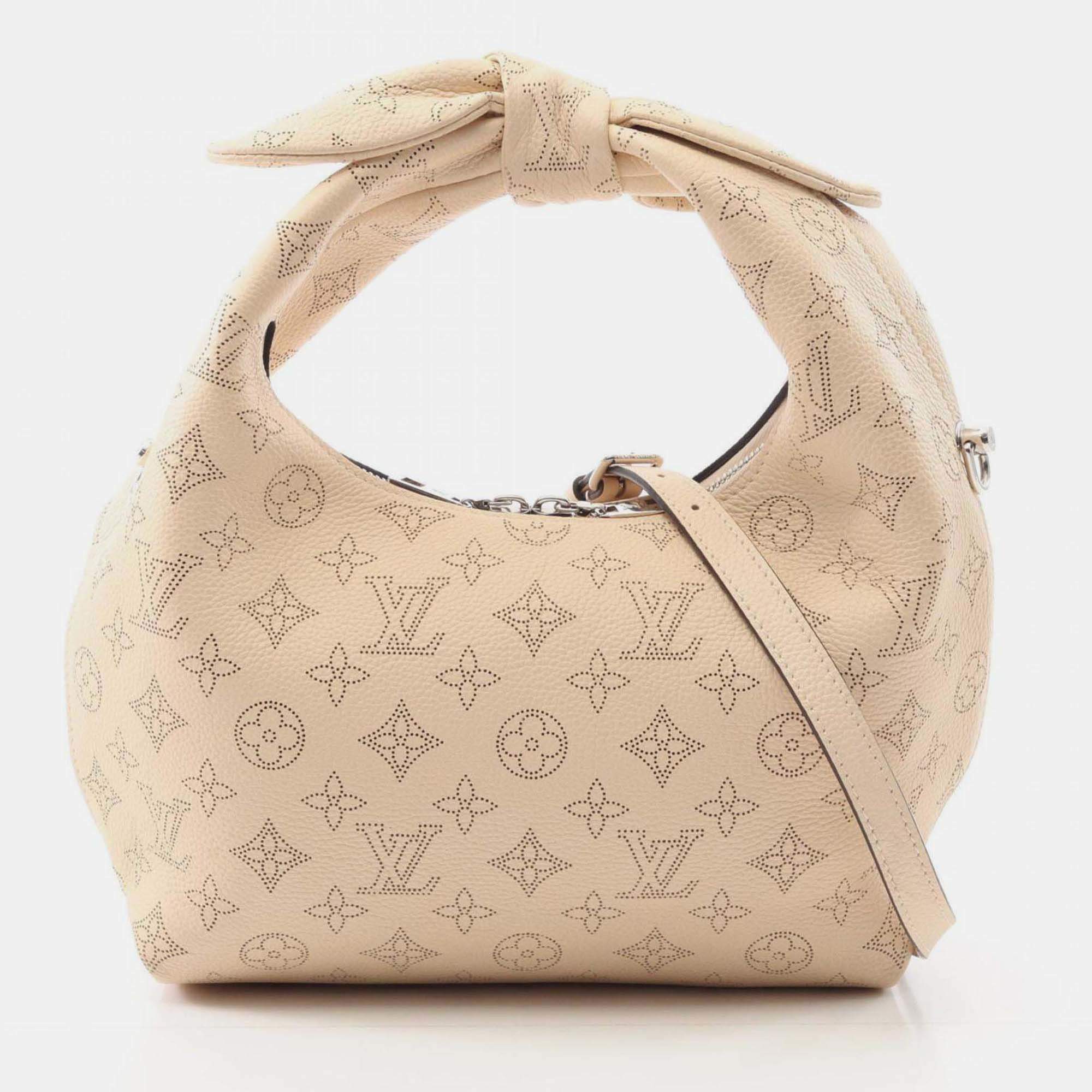 Pre Owned Louis Vuitton Why Not Pm Mahina Leather Handbag Beige