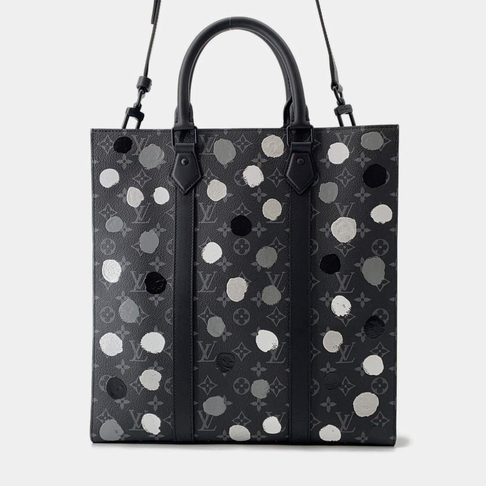 Pre Owned Louis Vuitton Monogram Eclipse Handbag With Painted Dots Lv X Yk Sac Plat Black