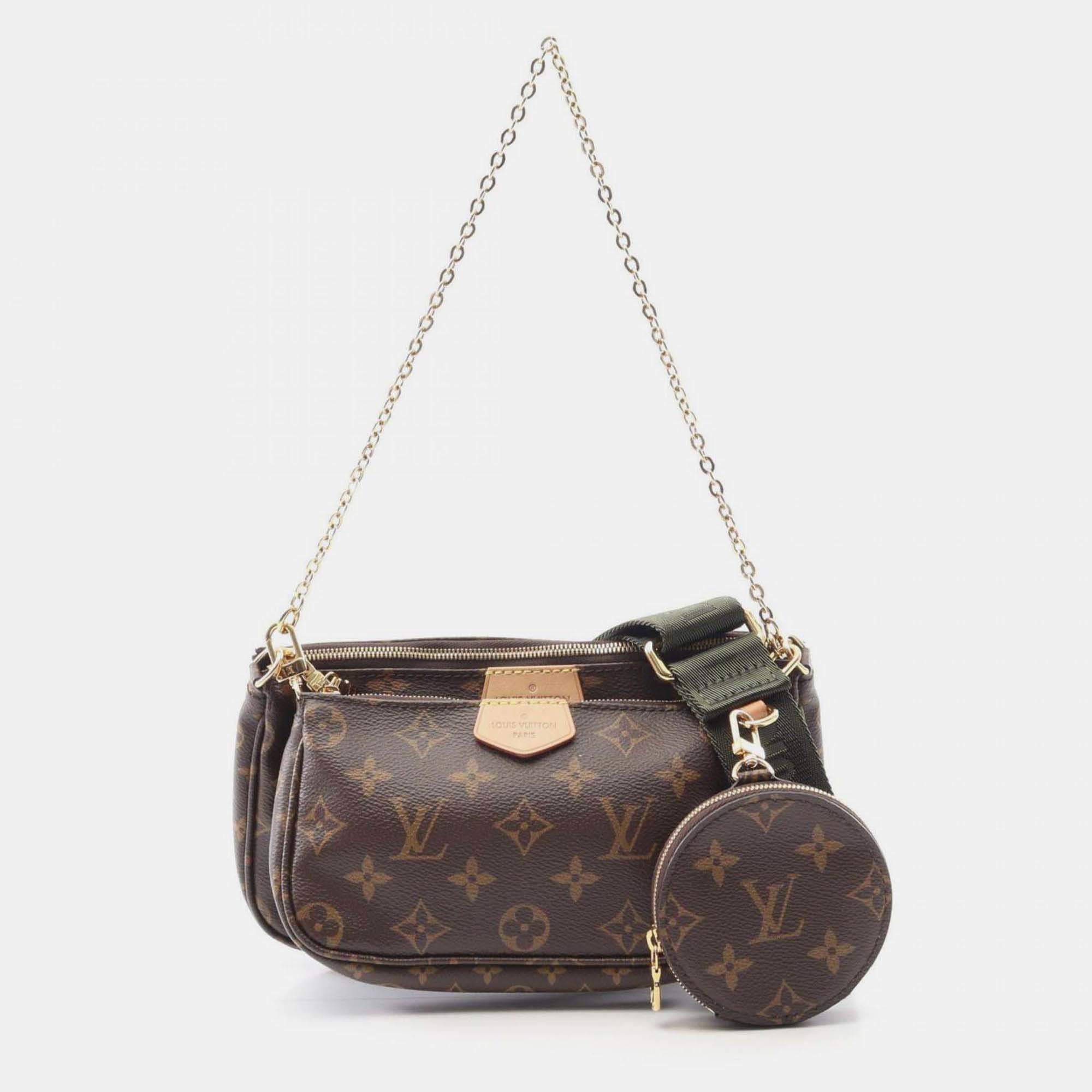 Pre Owned Louis Vuitton Multi Pochette Accessoires Shoulder Bag In Coated Canvas With Monogram Design Brown And Khaki