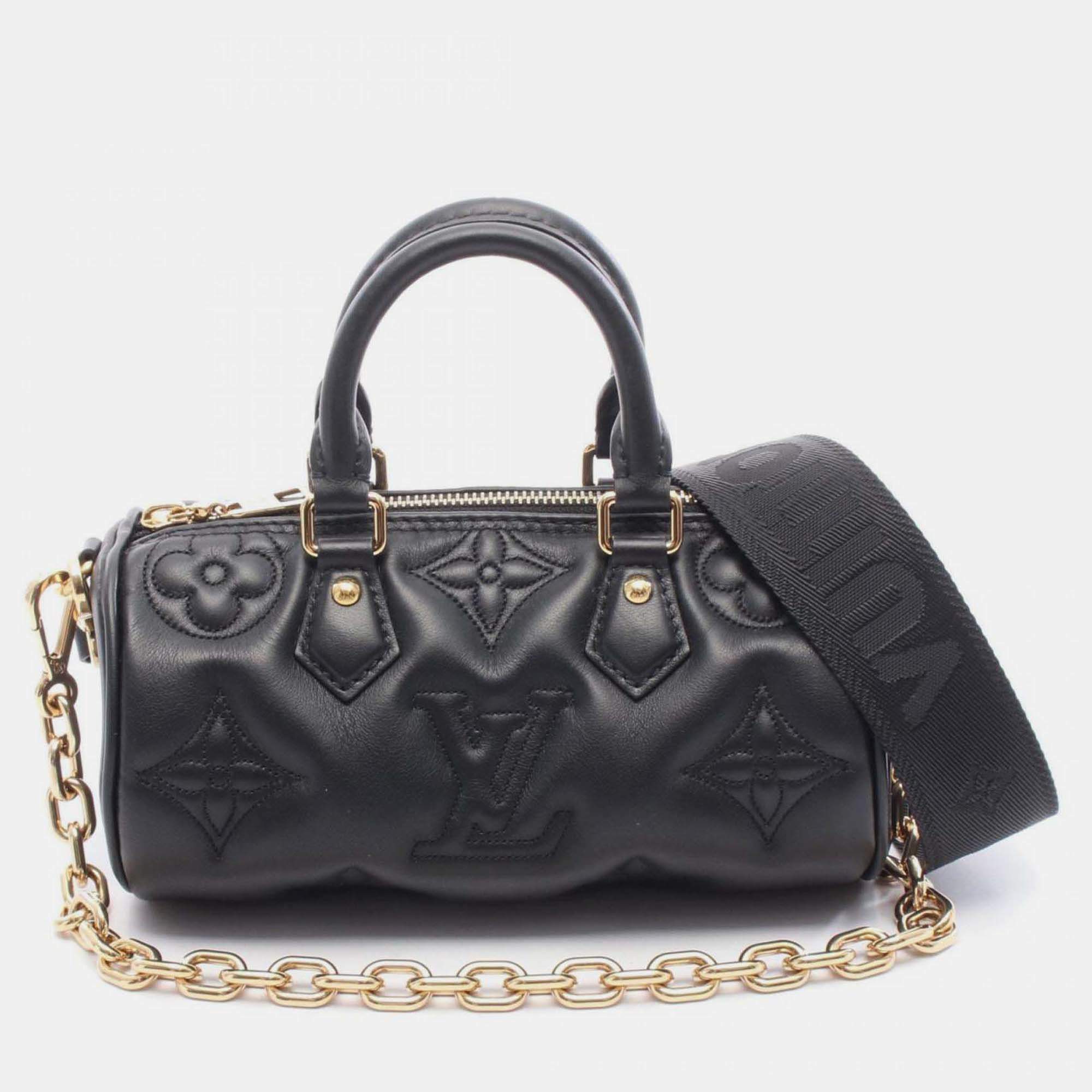 Pre Owned Louis Vuitton Papillon Bb Bubblegram Handbag Leather Black
