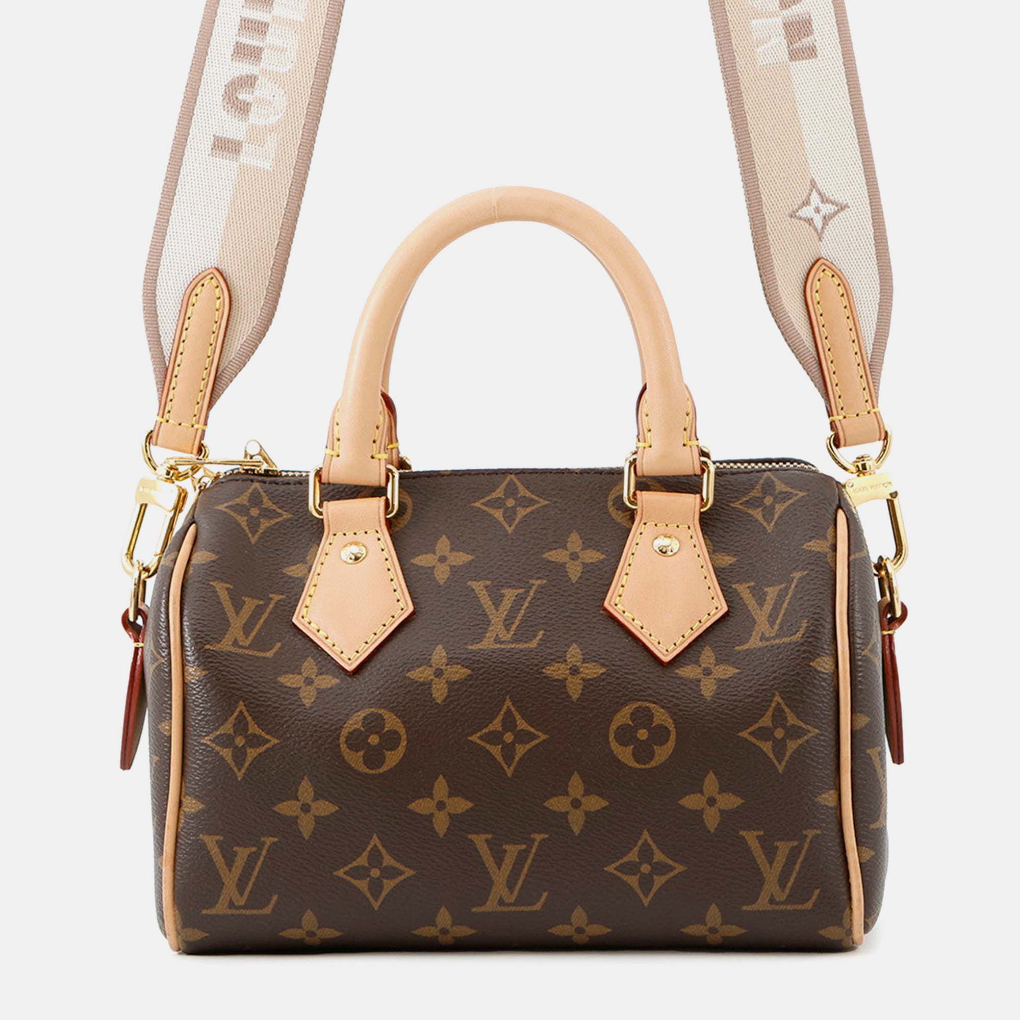 Pre Owned Louis Vuitton Speedy Bandouliere Red/Brown Monogram Size 20