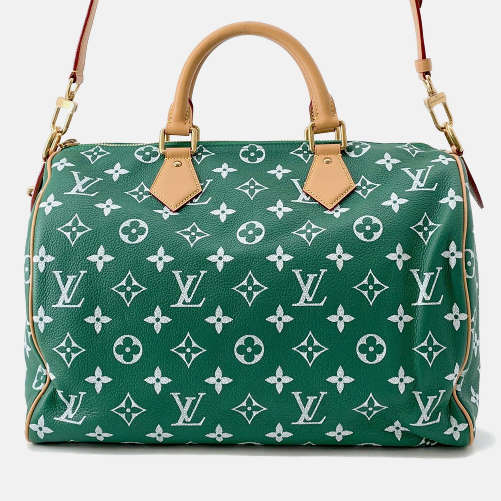 Pre Owned Louis Vuitton Speedy P9 Bandouliere Green/Vert Calf Leather Size 40