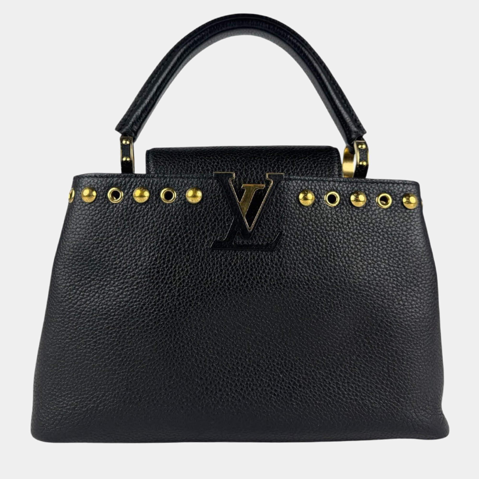 Pre Owned Louis Vuitton Capucines Pm Handbag Shoulder Bag In Black Leather