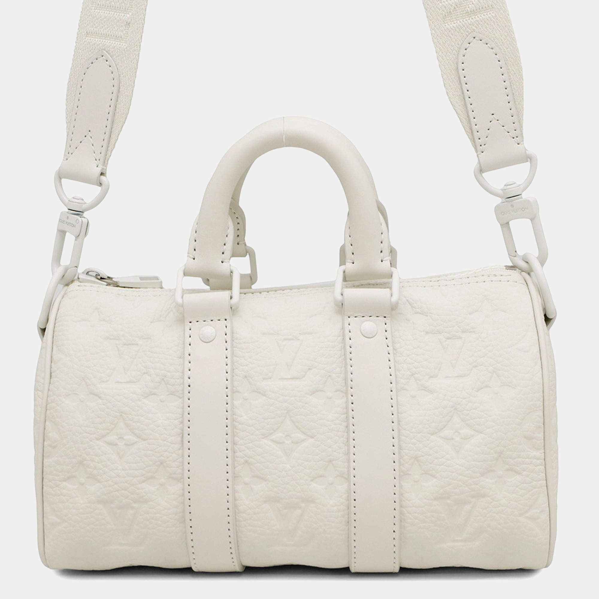 Pre Owned Louis Vuitton Handbag Monogram Taurillon Keepall Bandouliere 25 White